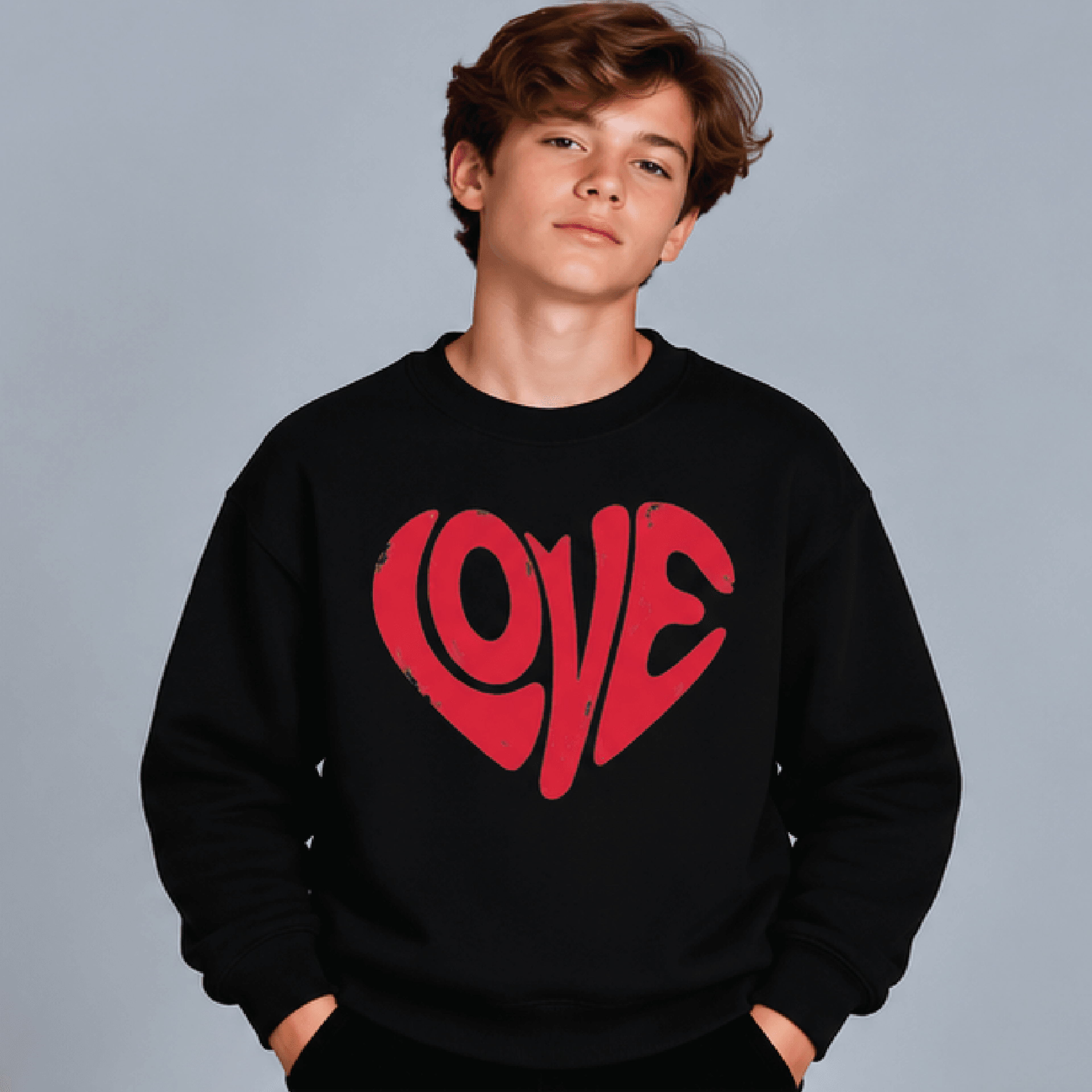 LOVE Heart Valentine Sweatshirt Kids Youth Unisex Heart Graphic Crewneck Cute Valentines Day Love S