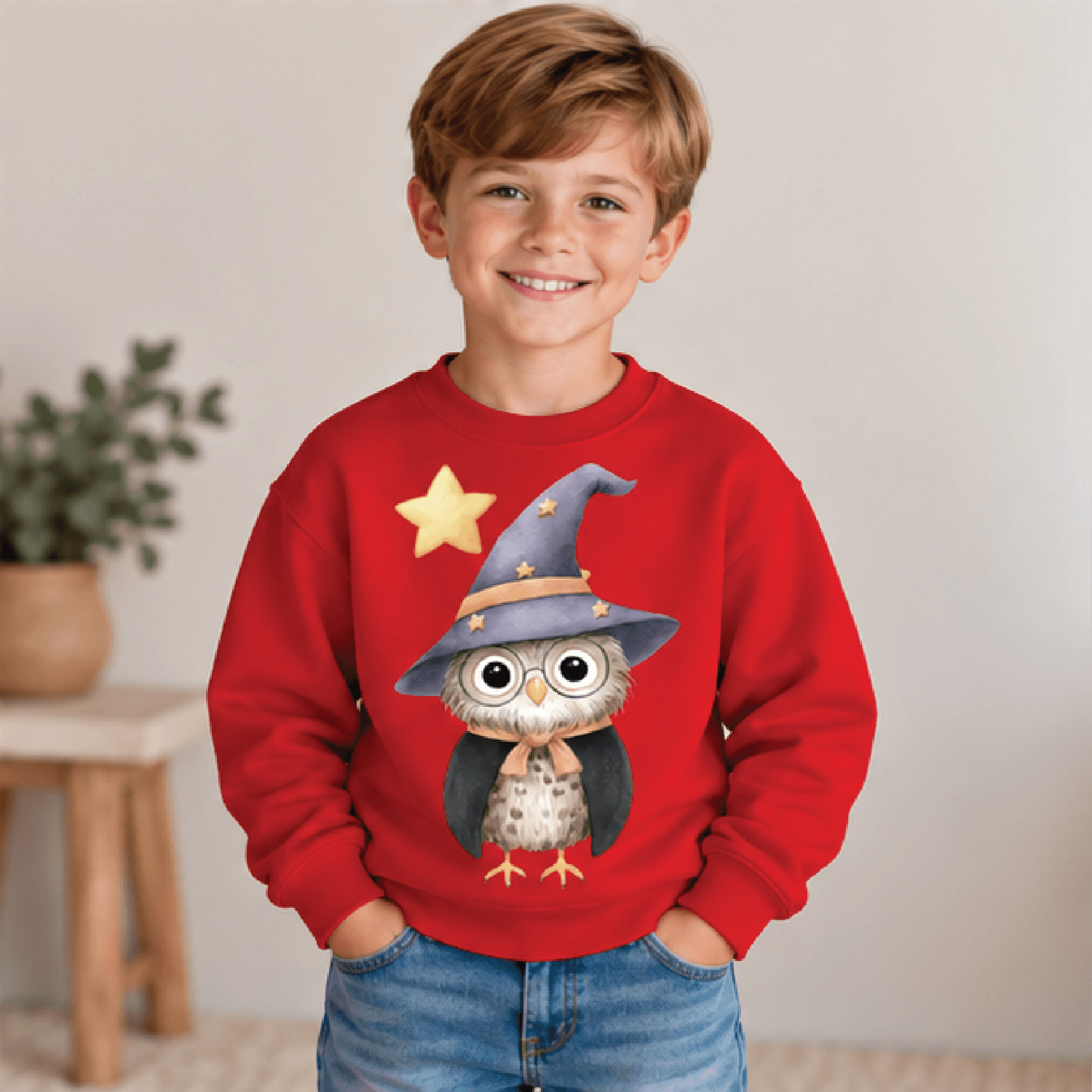 Wizard Owl Halloween Sweatshirt Kids Youth Unisex Magical Owl Crewneck Cute Witch Hat Woodland Spoo 3