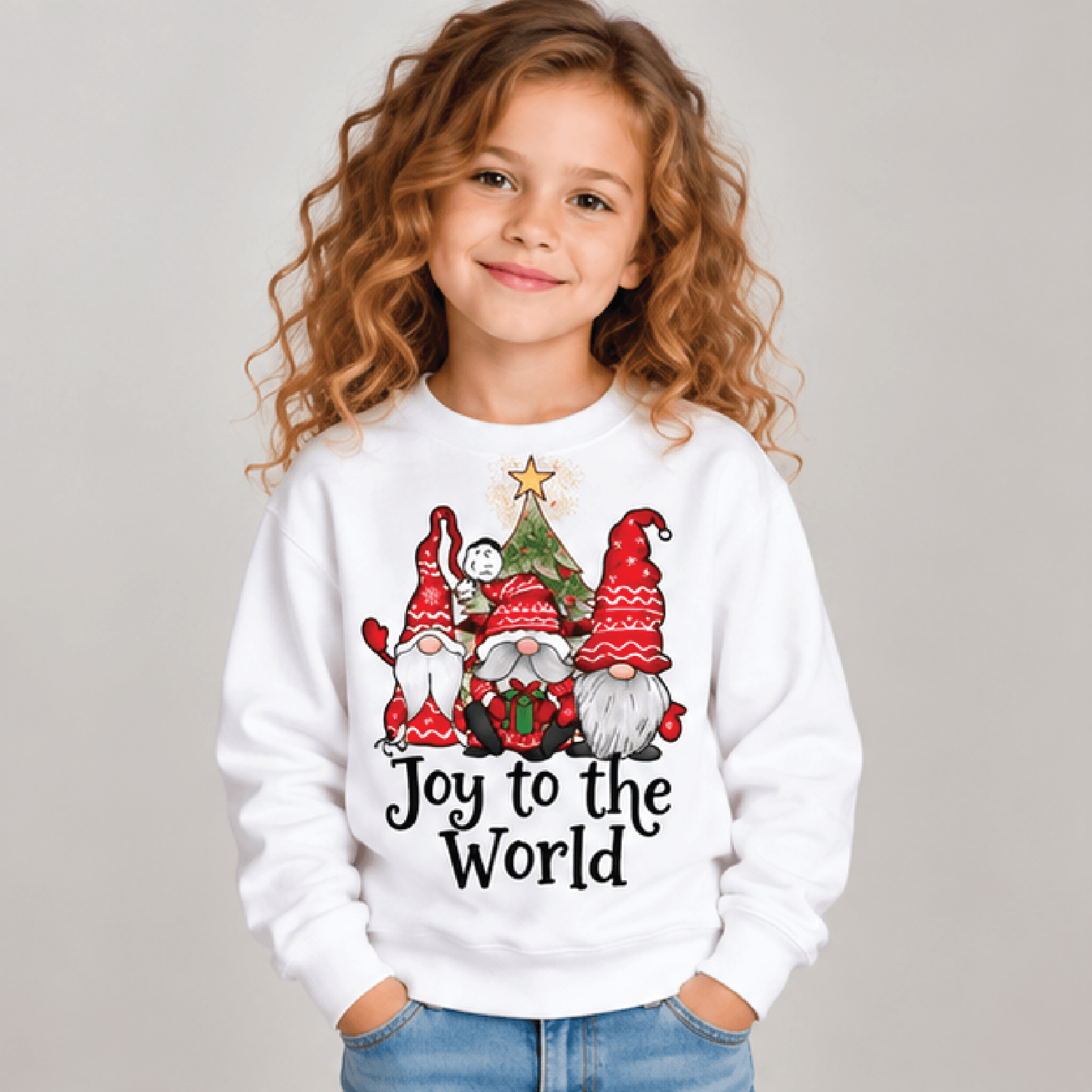 Joy To The World Christmas Gnome Sweatshirt Kids Youth Unisex Holiday Crewneck Cute Festive Gnomes