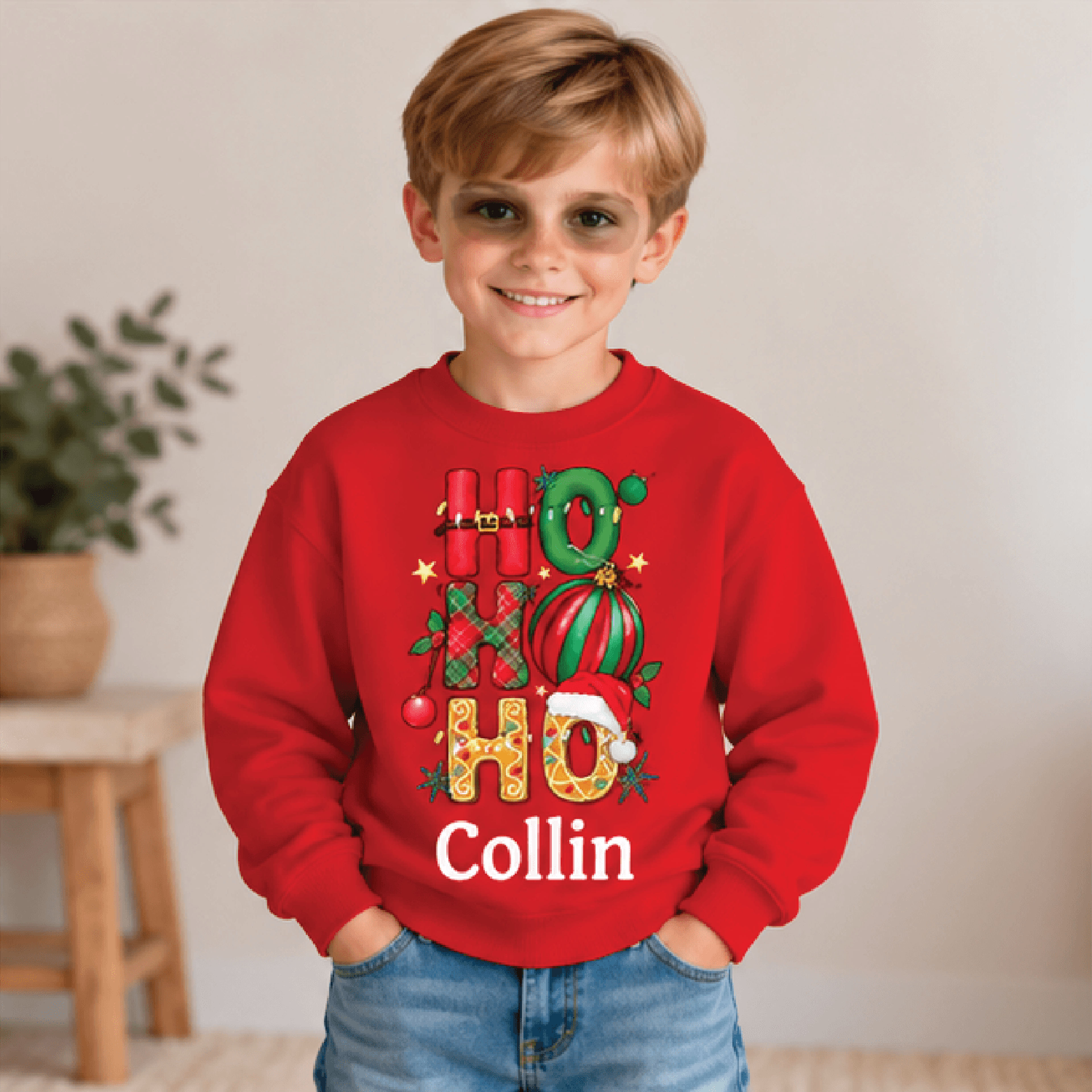 Personalized Ho Ho Ho Christmas Sweatshirt Kids Youth Unisex Custom Name Crewneck Festive Holiday O 3