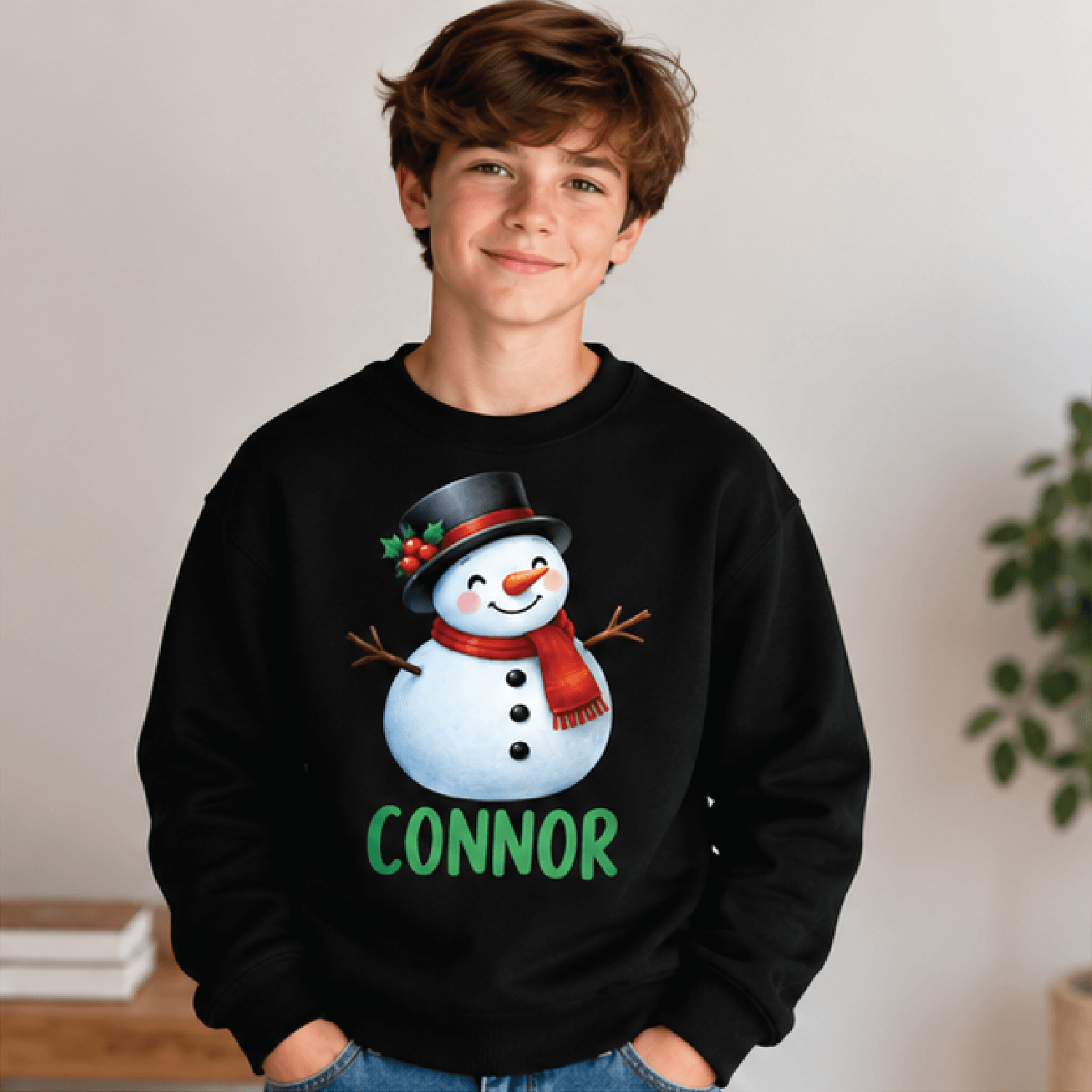 Personalized Snowman Christmas Sweatshirt Kids Youth Unisex Custom Name Crewneck Cute Snowman Holid 1