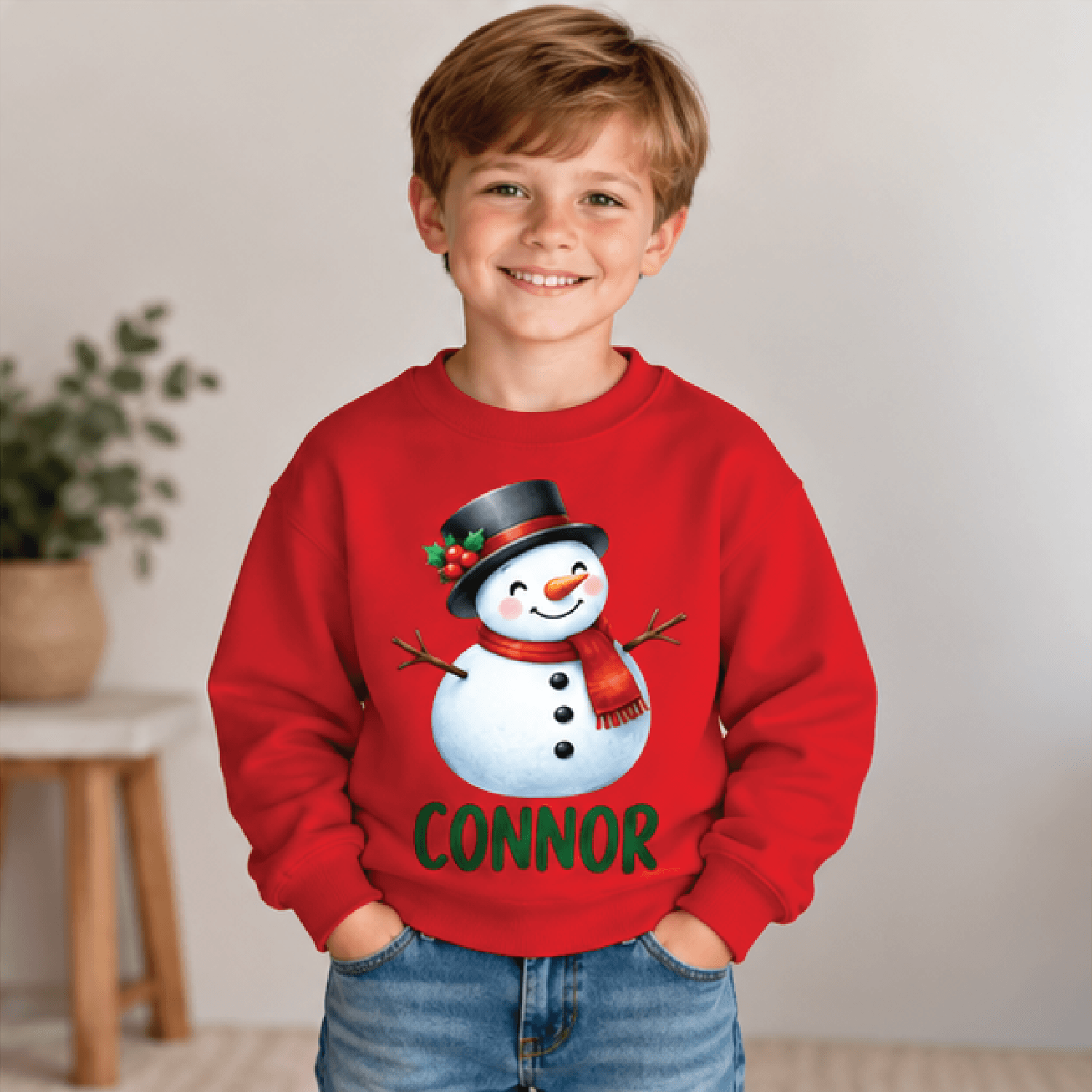 Personalized Snowman Christmas Sweatshirt Kids Youth Unisex Custom Name Crewneck Cute Snowman Holid 3