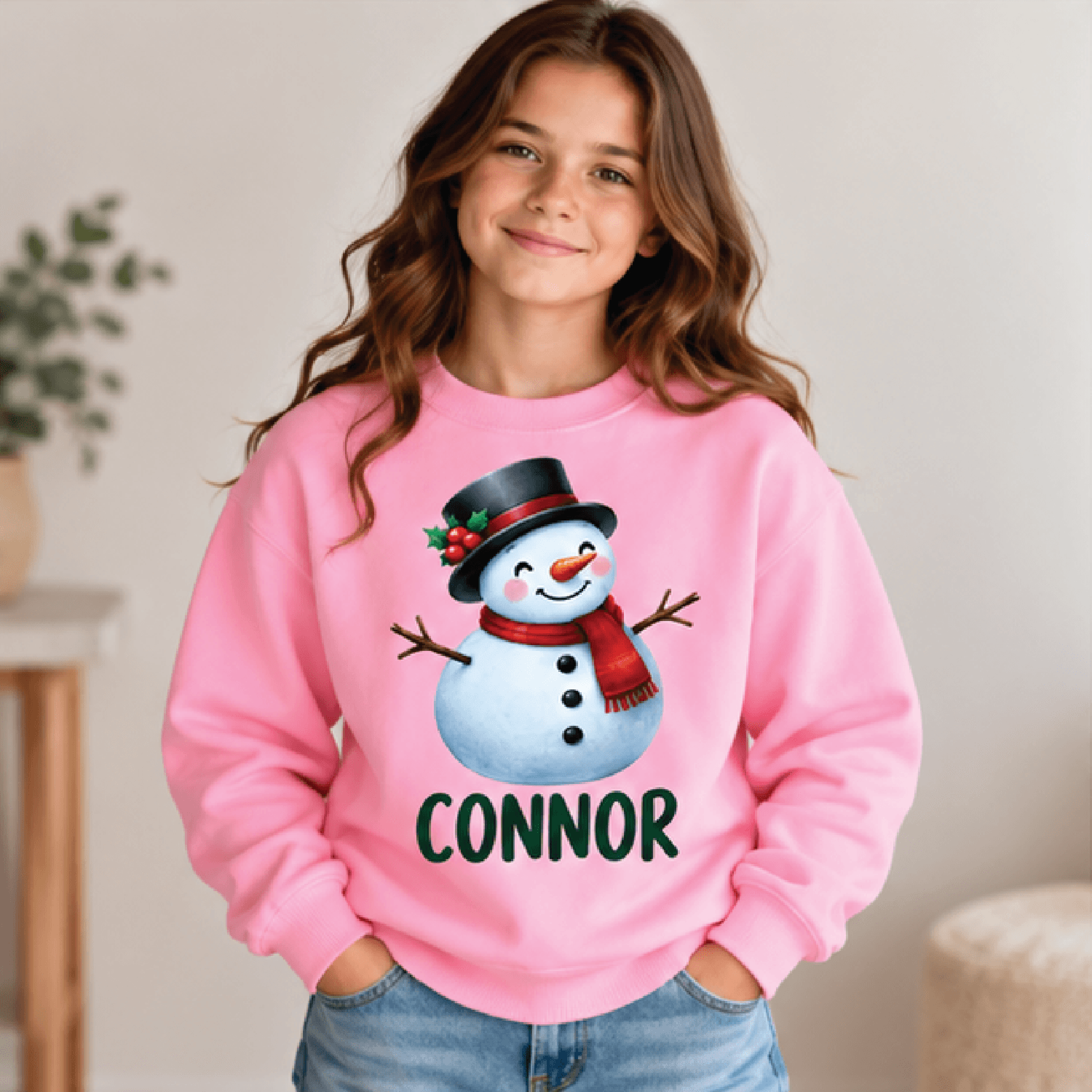 Personalized Snowman Christmas Sweatshirt Kids Youth Unisex Custom Name Crewneck Cute Snowman Holid 2