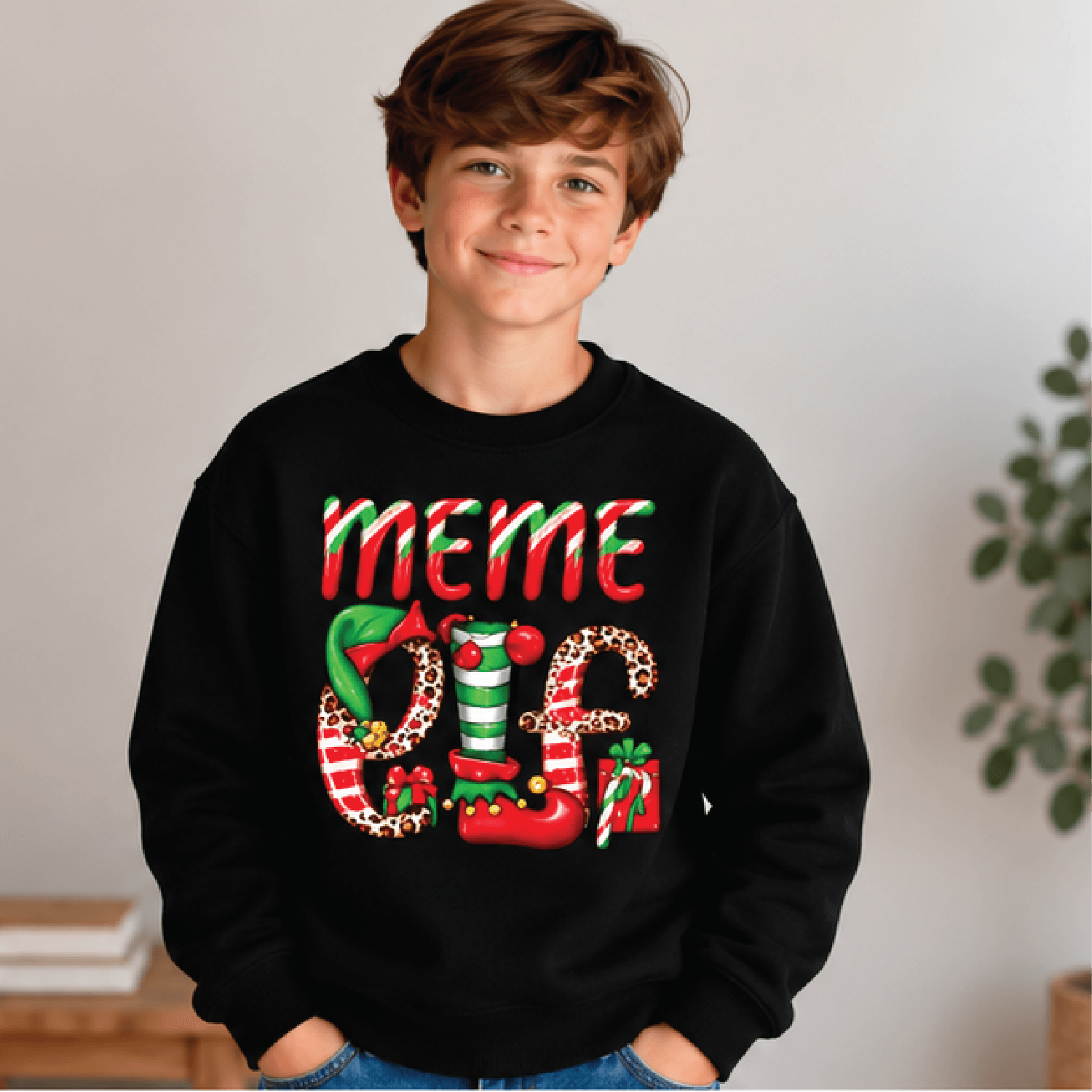 Meme Elf Christmas Sweatshirt Kids Youth Unisex Funny Holiday Crewneck Cute Candy Cane Elf Christma 1