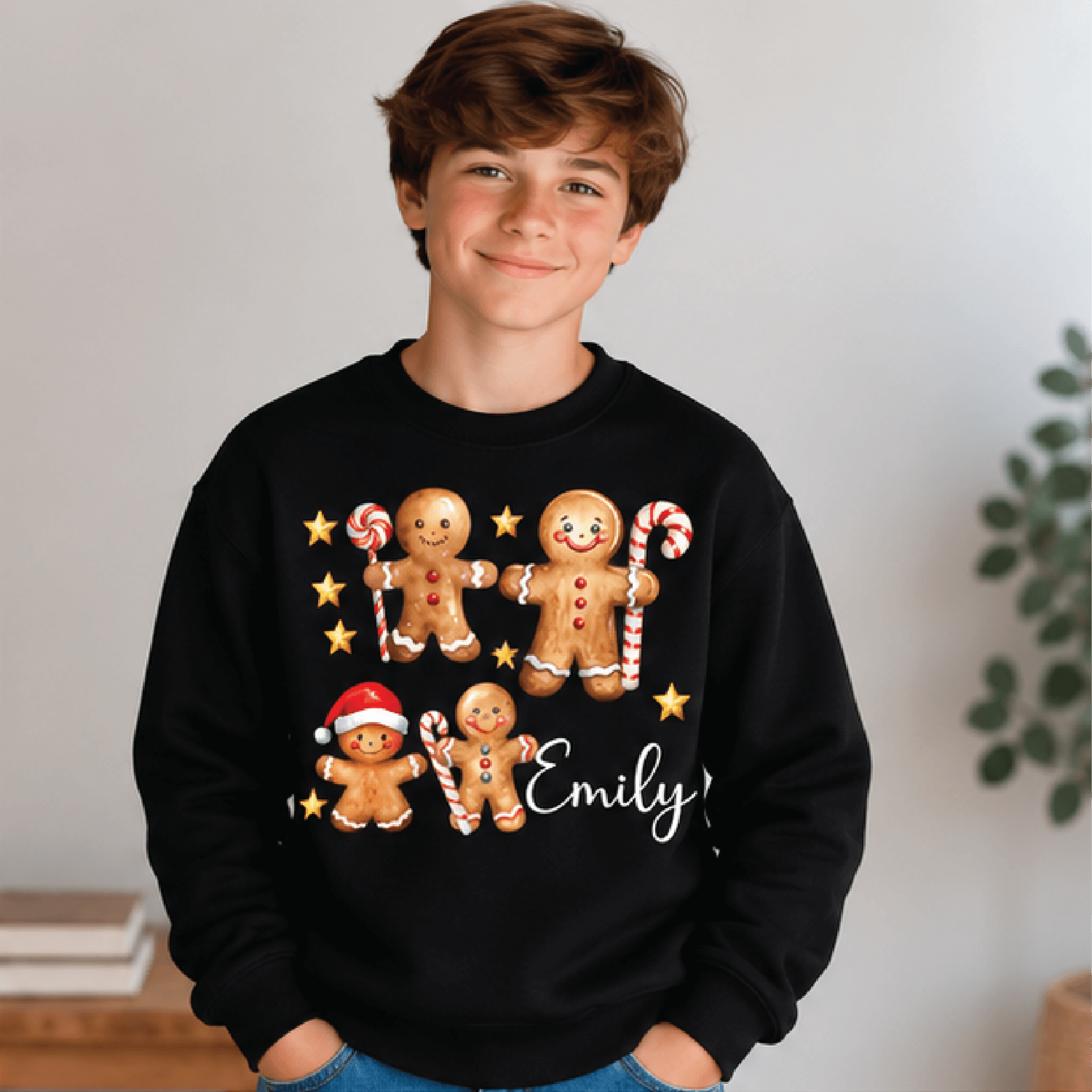 Personalized Gingerbread Christmas Sweatshirt Kids Youth Unisex Custom Name Candy Cane Holiday Crew 1