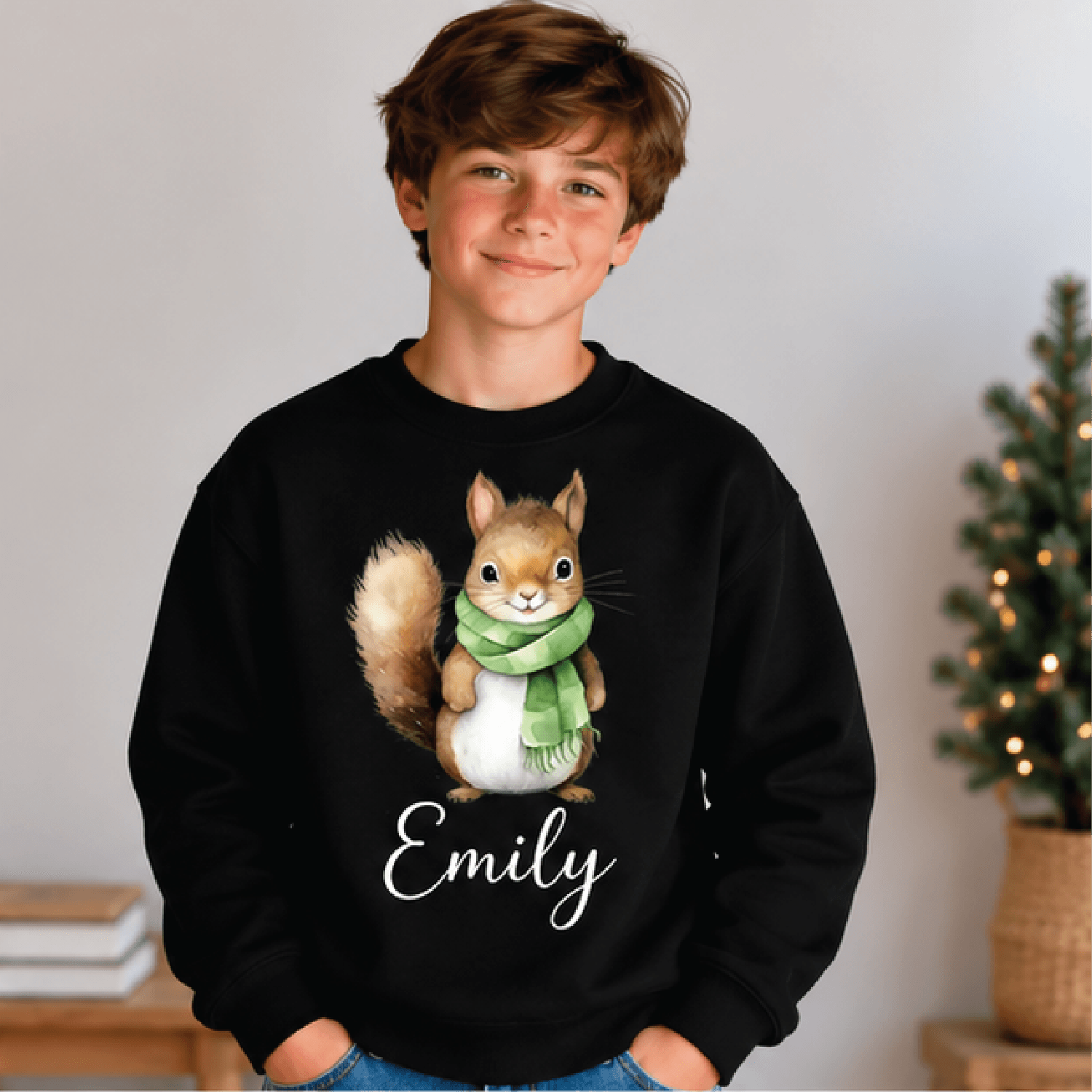 Personalized Christmas Squirrel Sweatshirt Kids Youth Unisex Custom Name Cute Squirrel Winter Holid 1