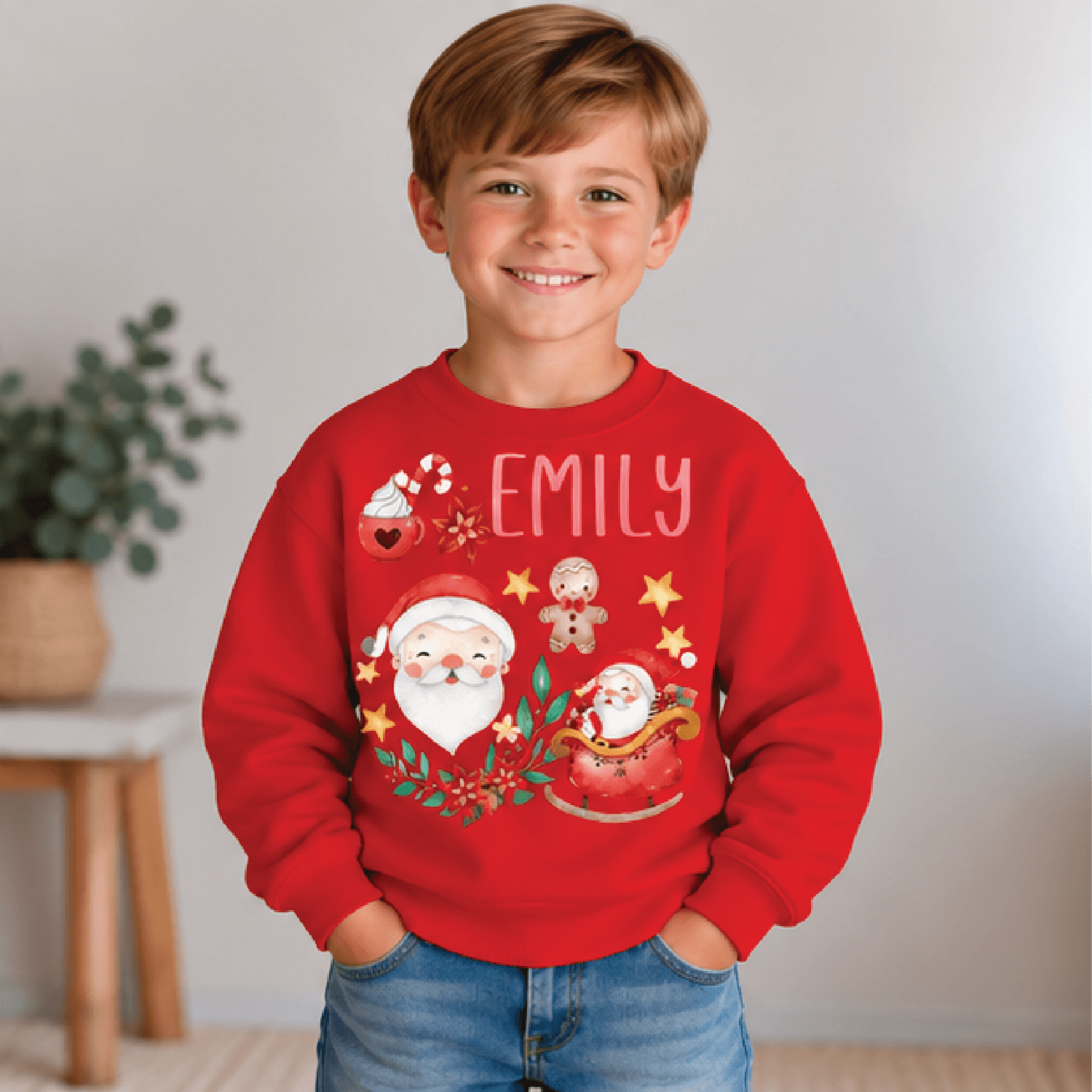 Personalized Santa Christmas Sweatshirt Kids Youth Unisex Custom Name Gingerbread Holiday Crewneck  3
