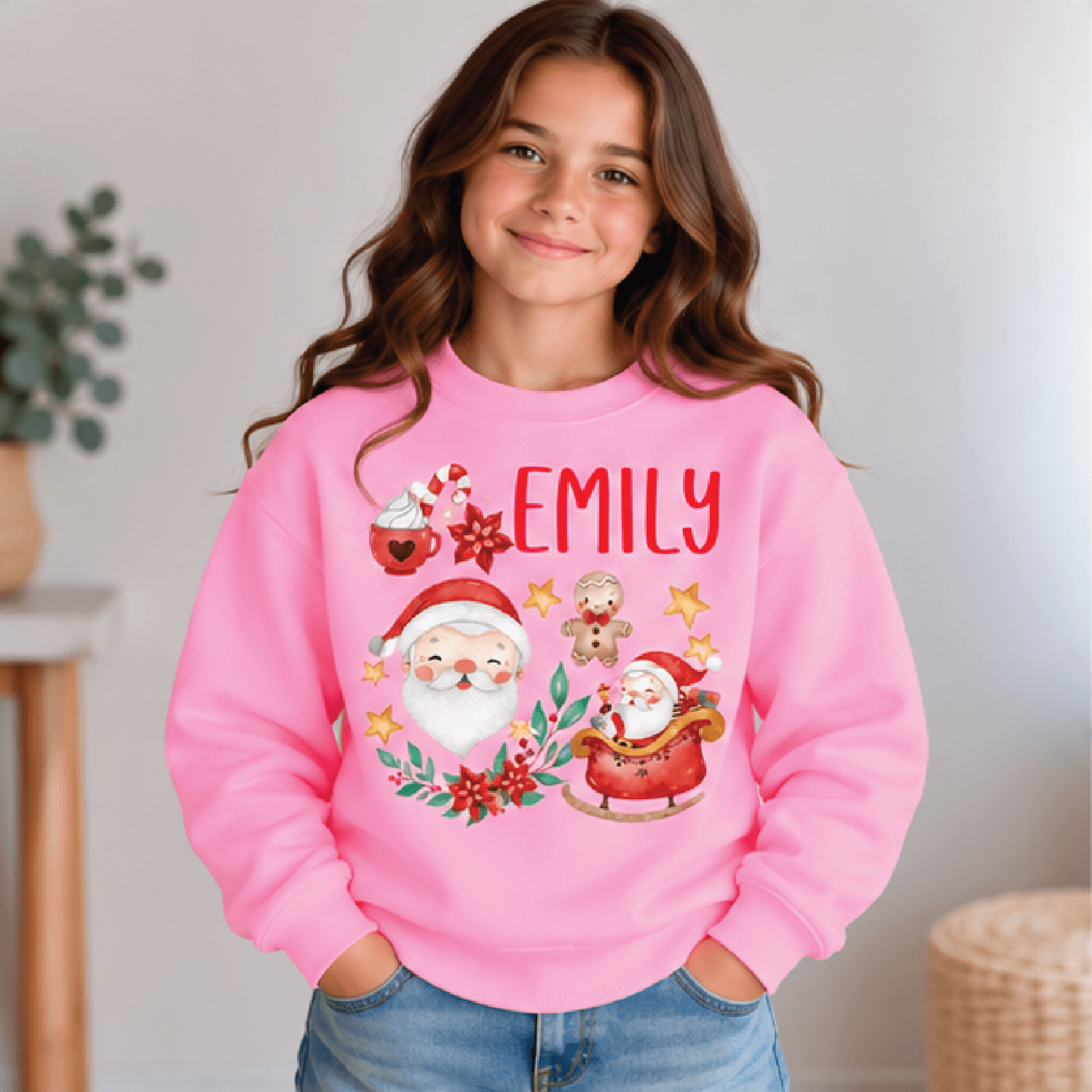 Personalized Santa Christmas Sweatshirt Kids Youth Unisex Custom Name Gingerbread Holiday Crewneck  2