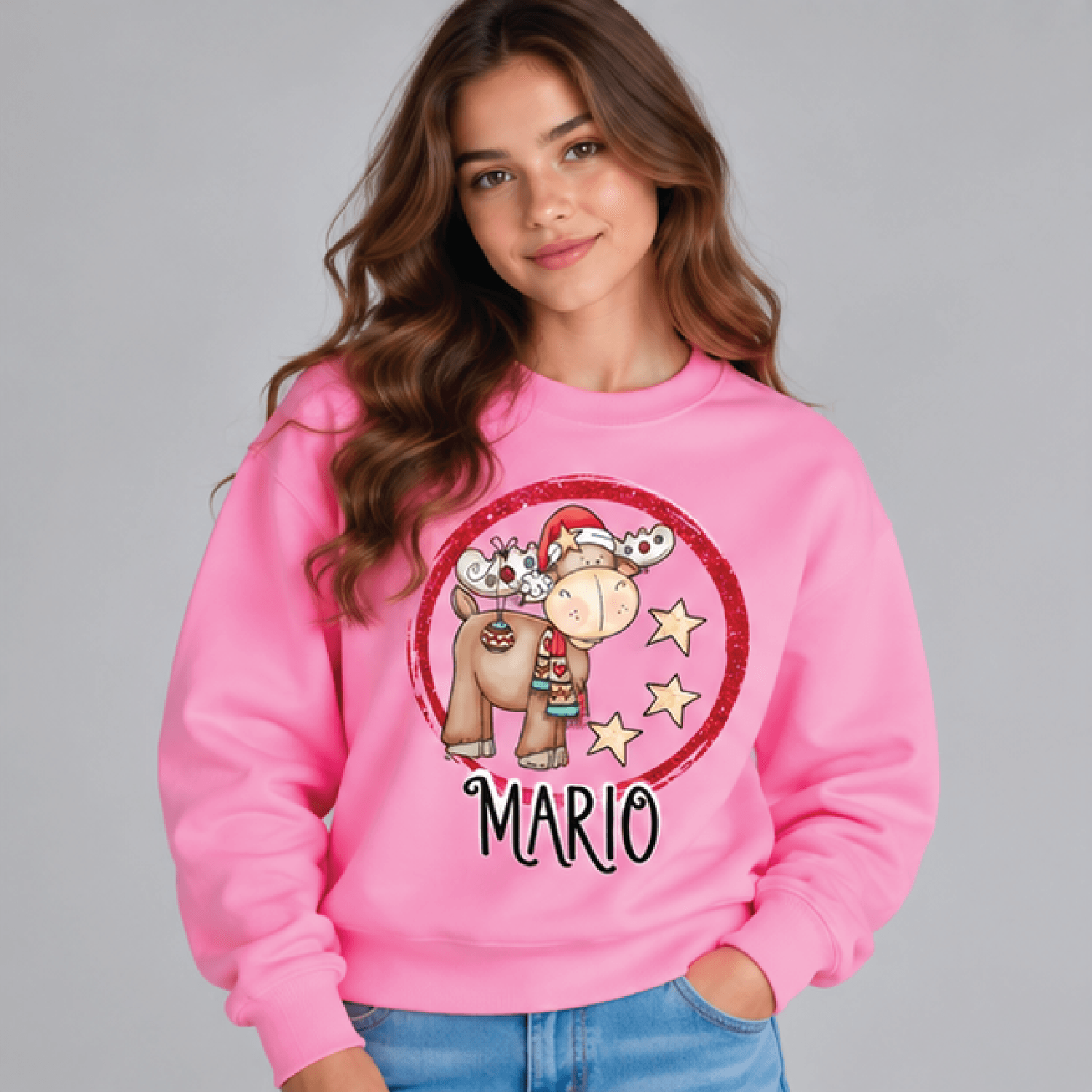 Personalized Christmas Moose Sweatshirt Kids Youth Unisex Custom Name Cute Moose Holiday Winter Cre 2