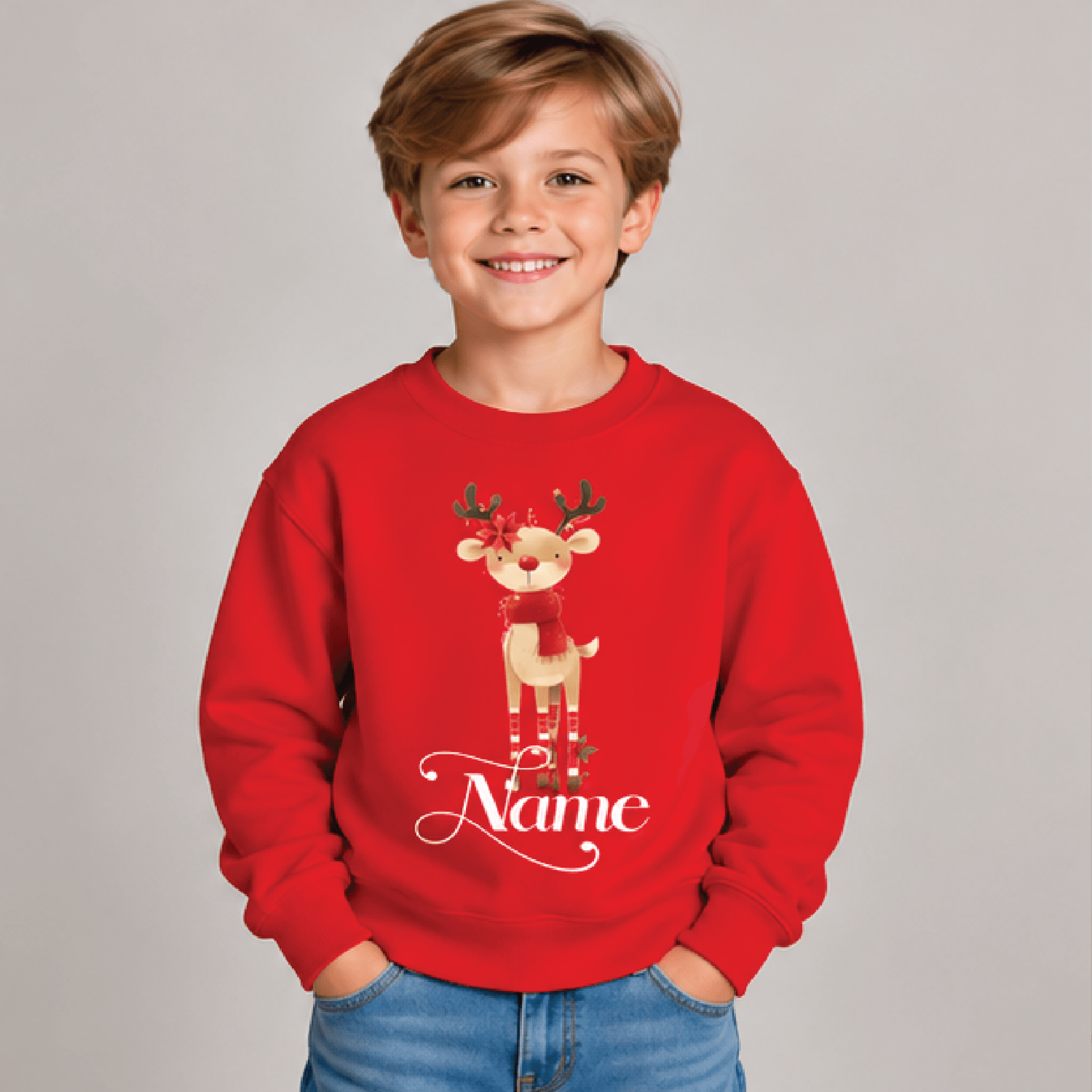 Personalized Christmas Reindeer Sweatshirt Kids Youth Unisex Custom Name Holiday Deer Crewneck Cute 3