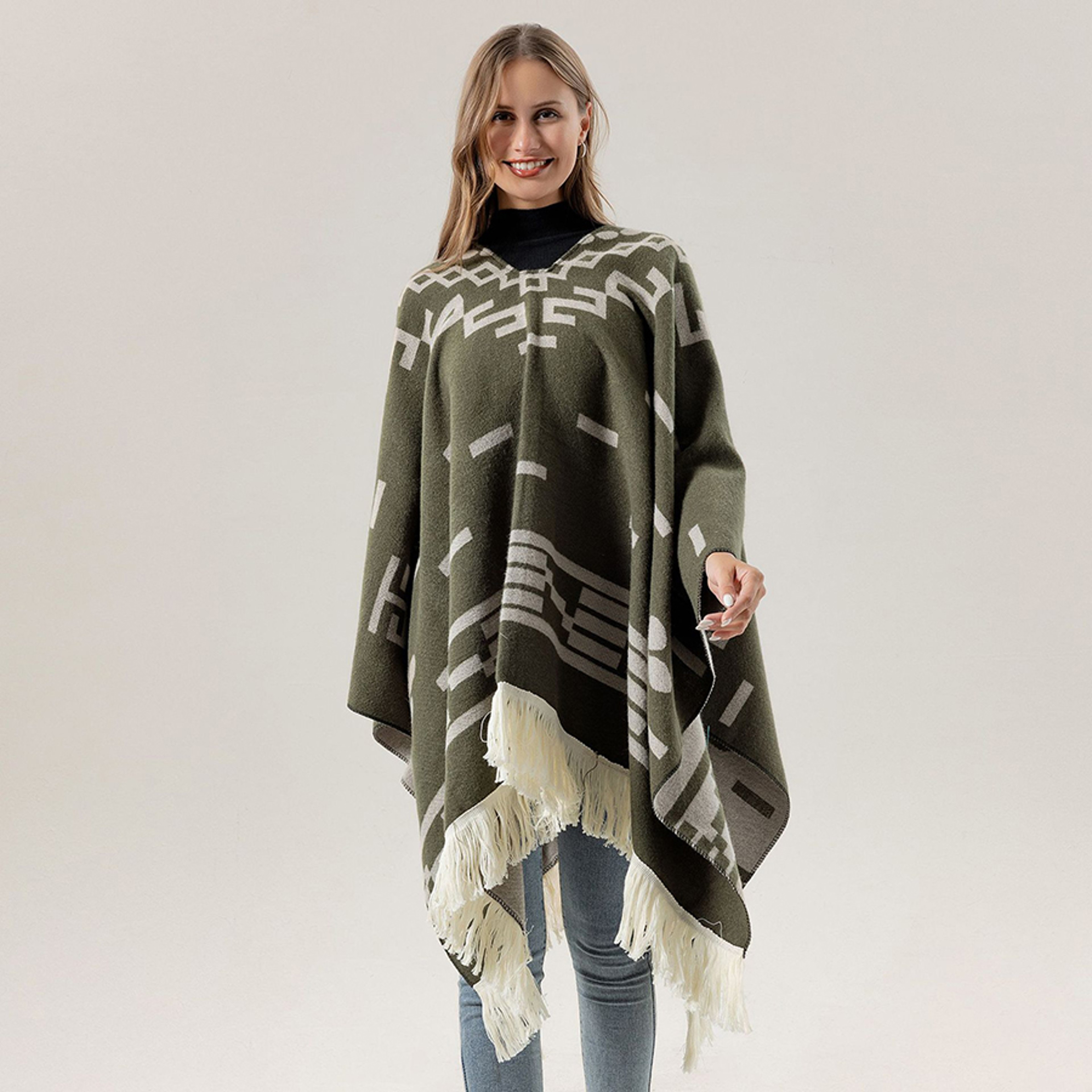Unisex Cool Fashion Cowboy West Style Pullover Cape Soft Acrylic Cashmere Poncho Long Wrap Cloak Ov 0