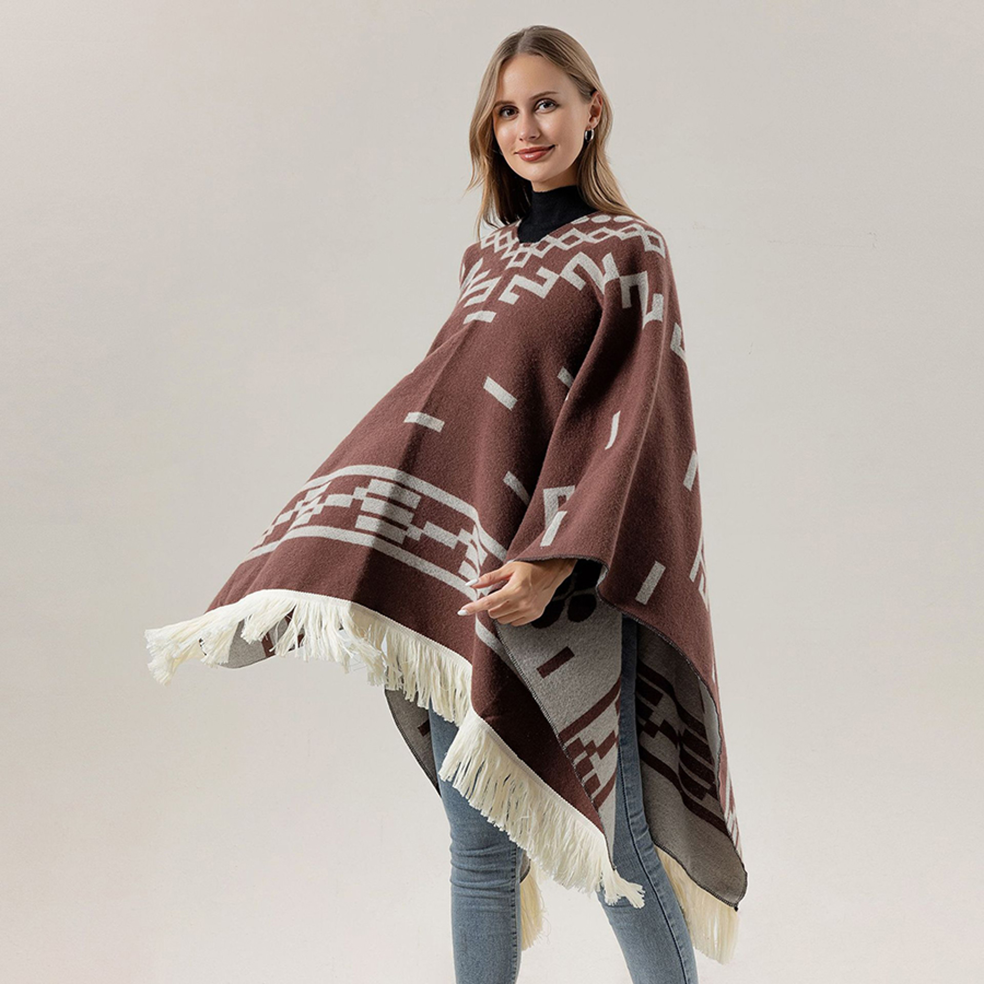 Unisex Cool Fashion Cowboy West Style Pullover Cape Soft Acrylic Cashmere Poncho Long Wrap Cloak Ov 5