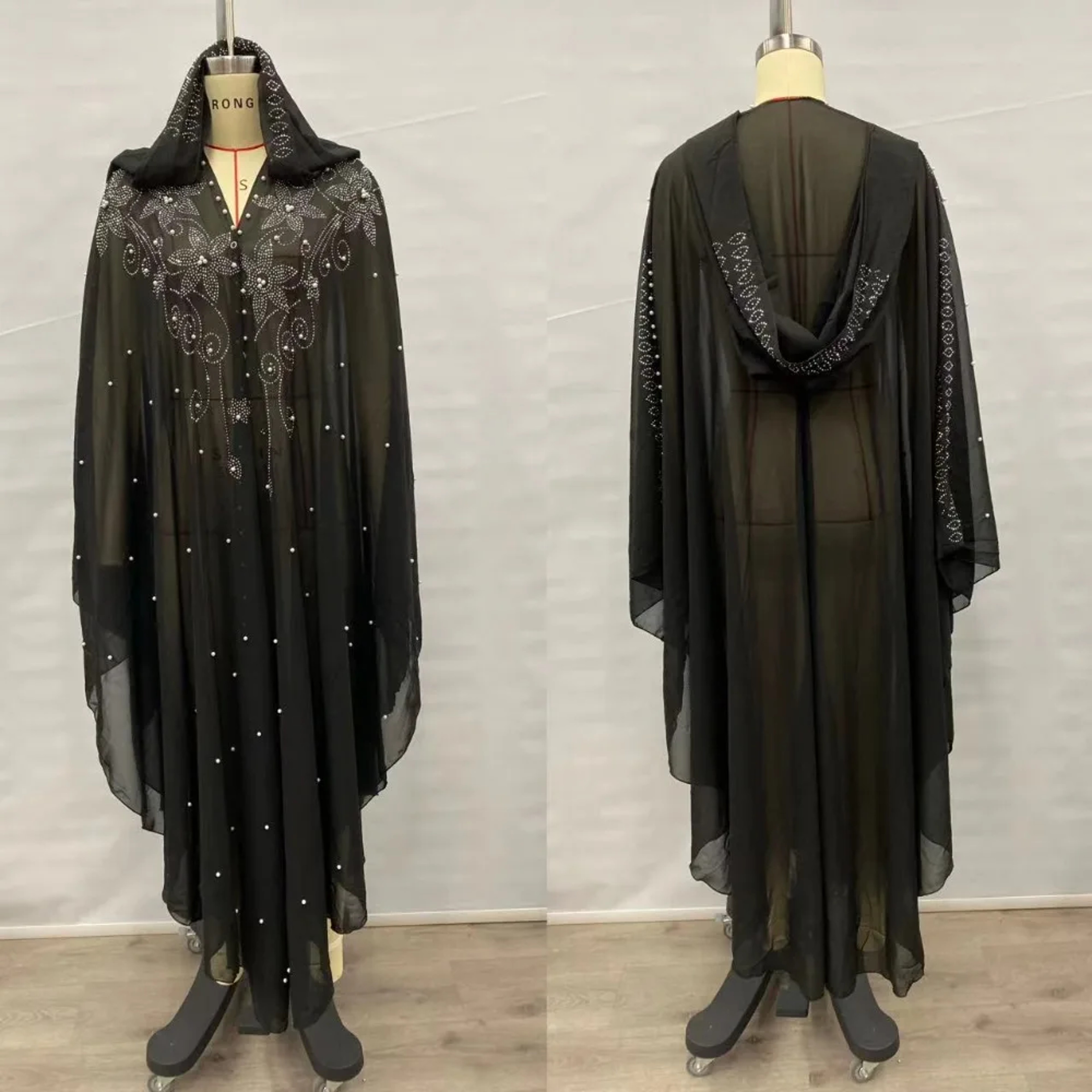Vintage Thin Hooded Cloak Women Clothing Cape Dress Fashion Ponchos Coats  Jackets With Bling Diamo 3