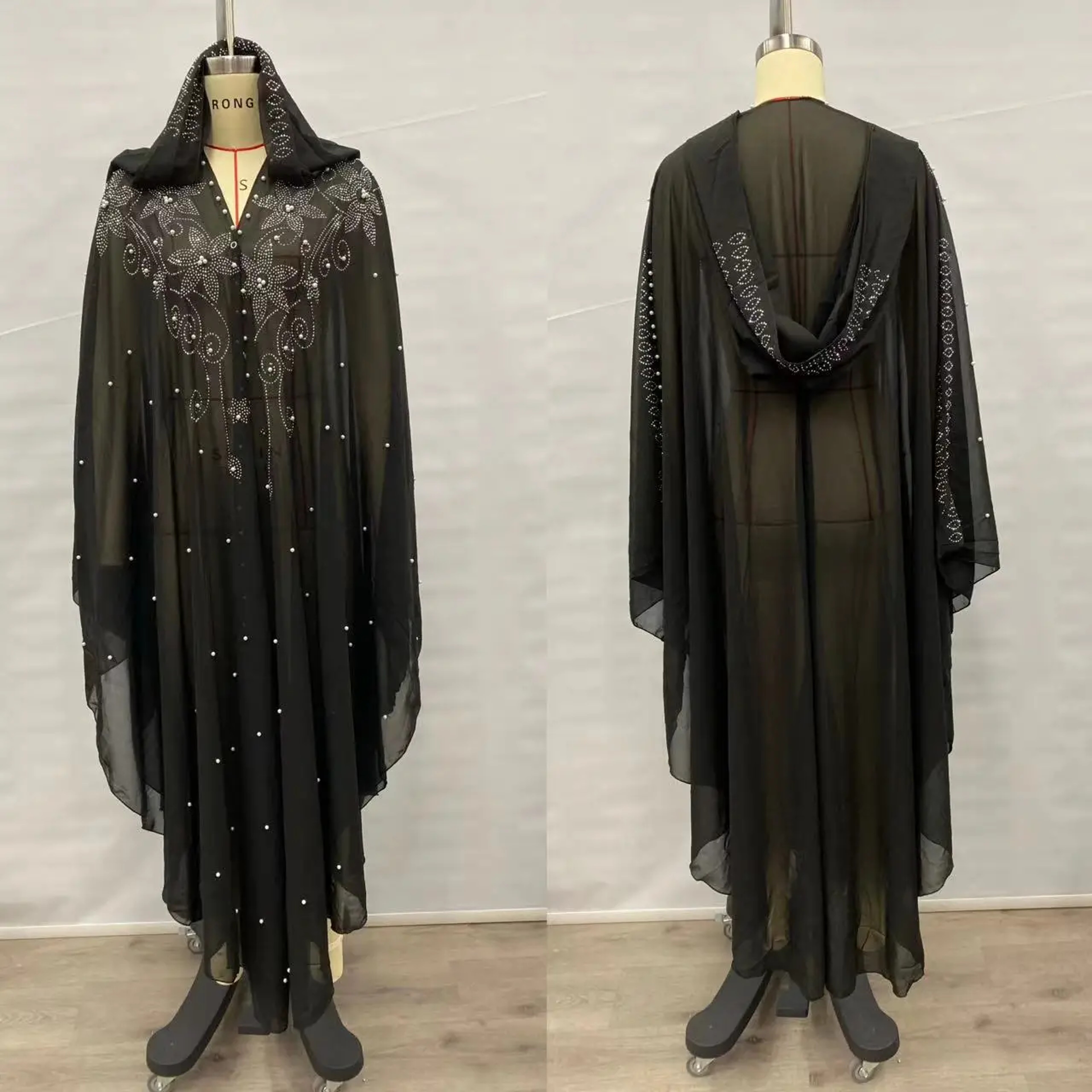 Vintage Thin Hooded Cloak Women Clothing Cape Dress Fashion Ponchos Coats  Jackets With Bling Diamo 15