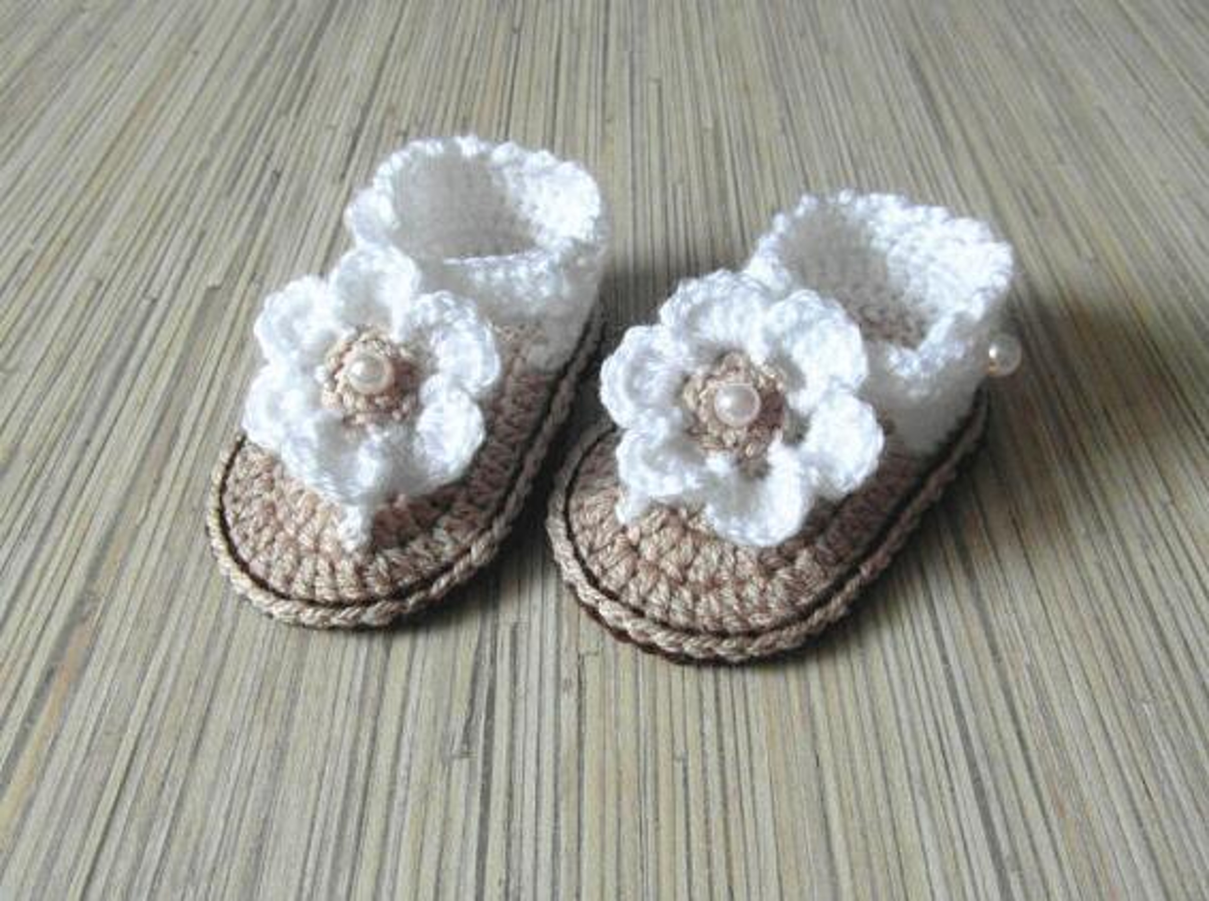 Handmade Crochet Baby Flip Flop Sandals, Summer Baby Sandals with Puff Flowers, Cute Crochet Baby Sandals – view 7