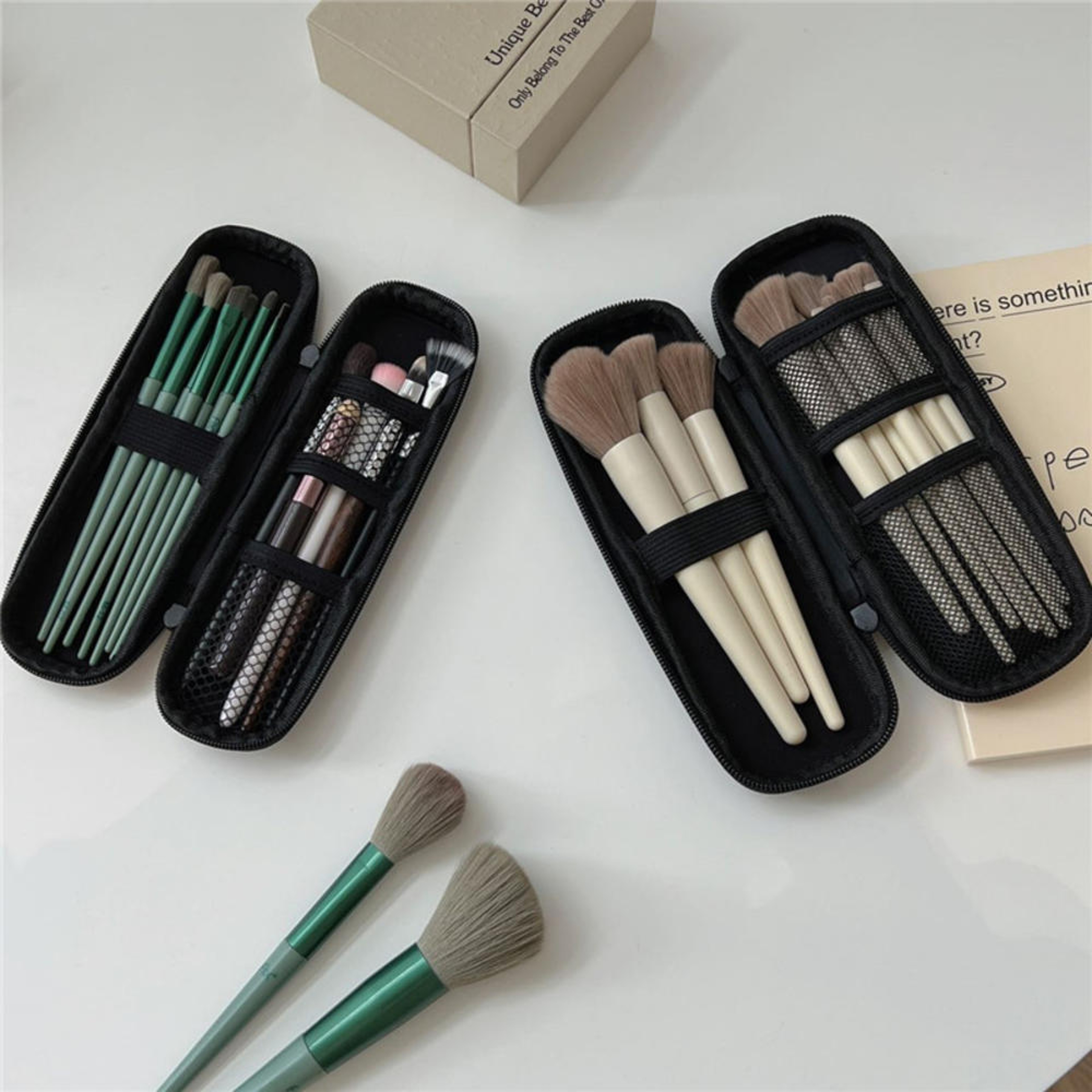 Portable Travel Brush Holder Makeup Case Black Cosmetic Bag Waterproof Double Zipper Women Storage  2