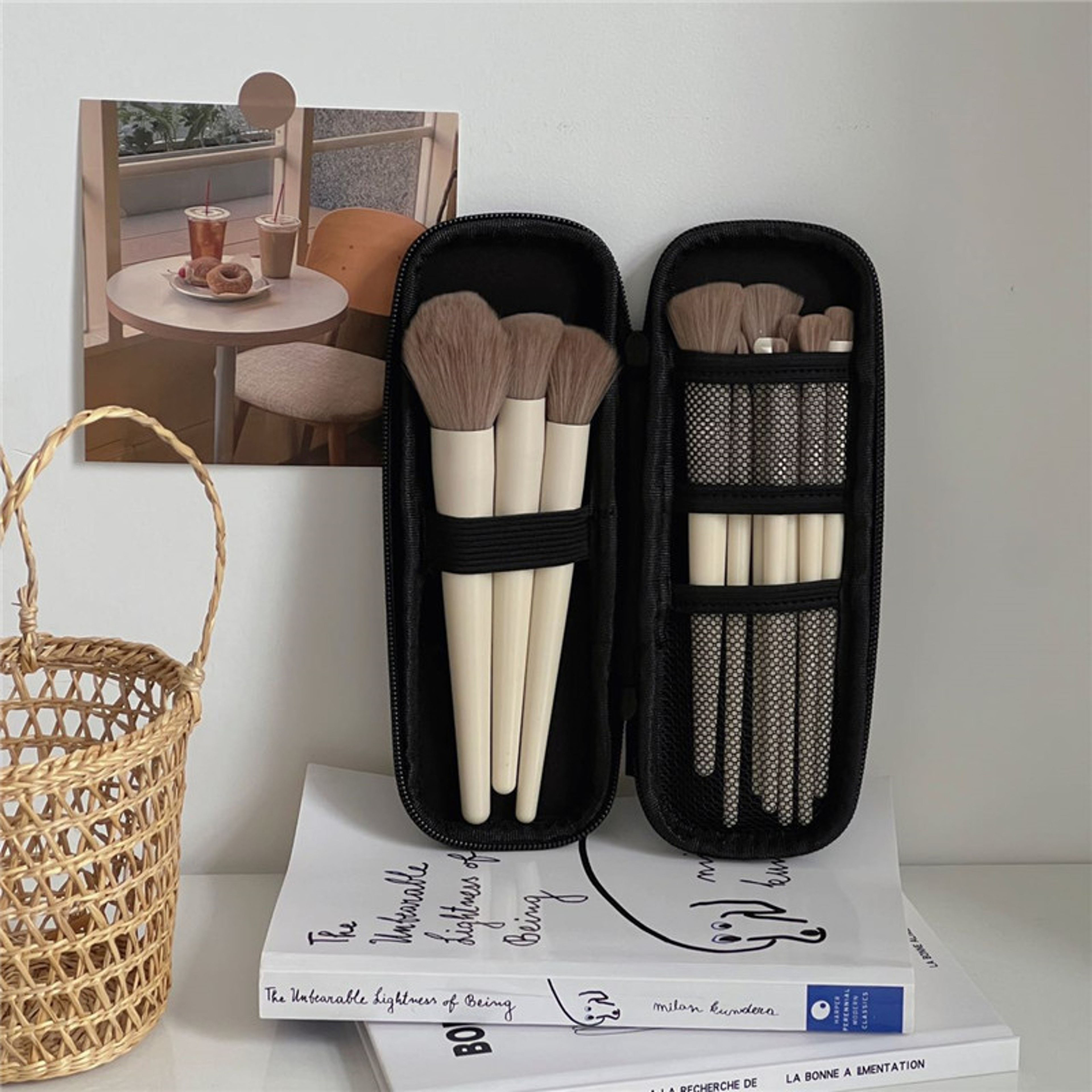 Portable Travel Brush Holder Makeup Case Black Cosmetic Bag Waterproof Double Zipper Women Storage  4