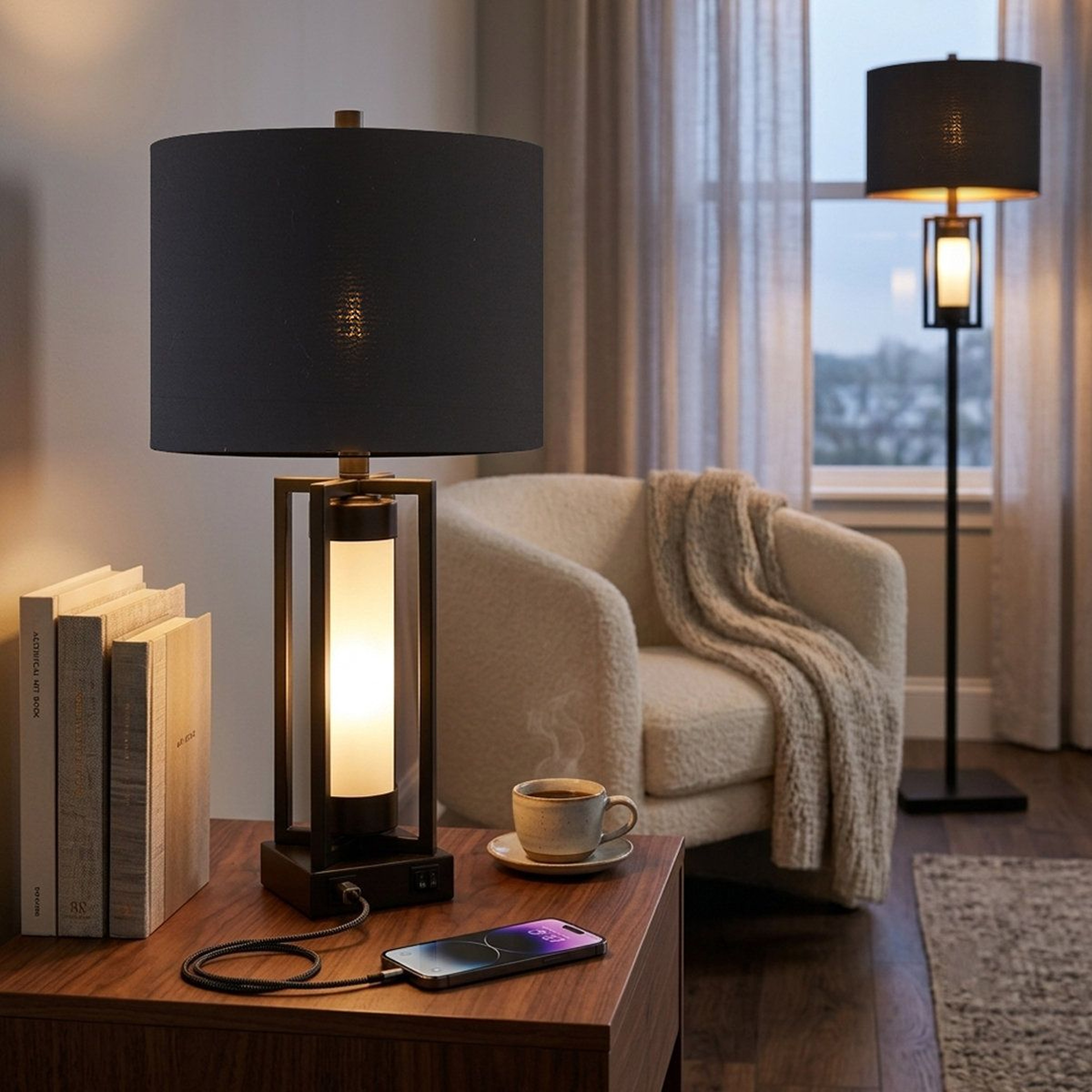 Vintage Farmhouse Table Lamp Set With Night Light And USB Charging 3