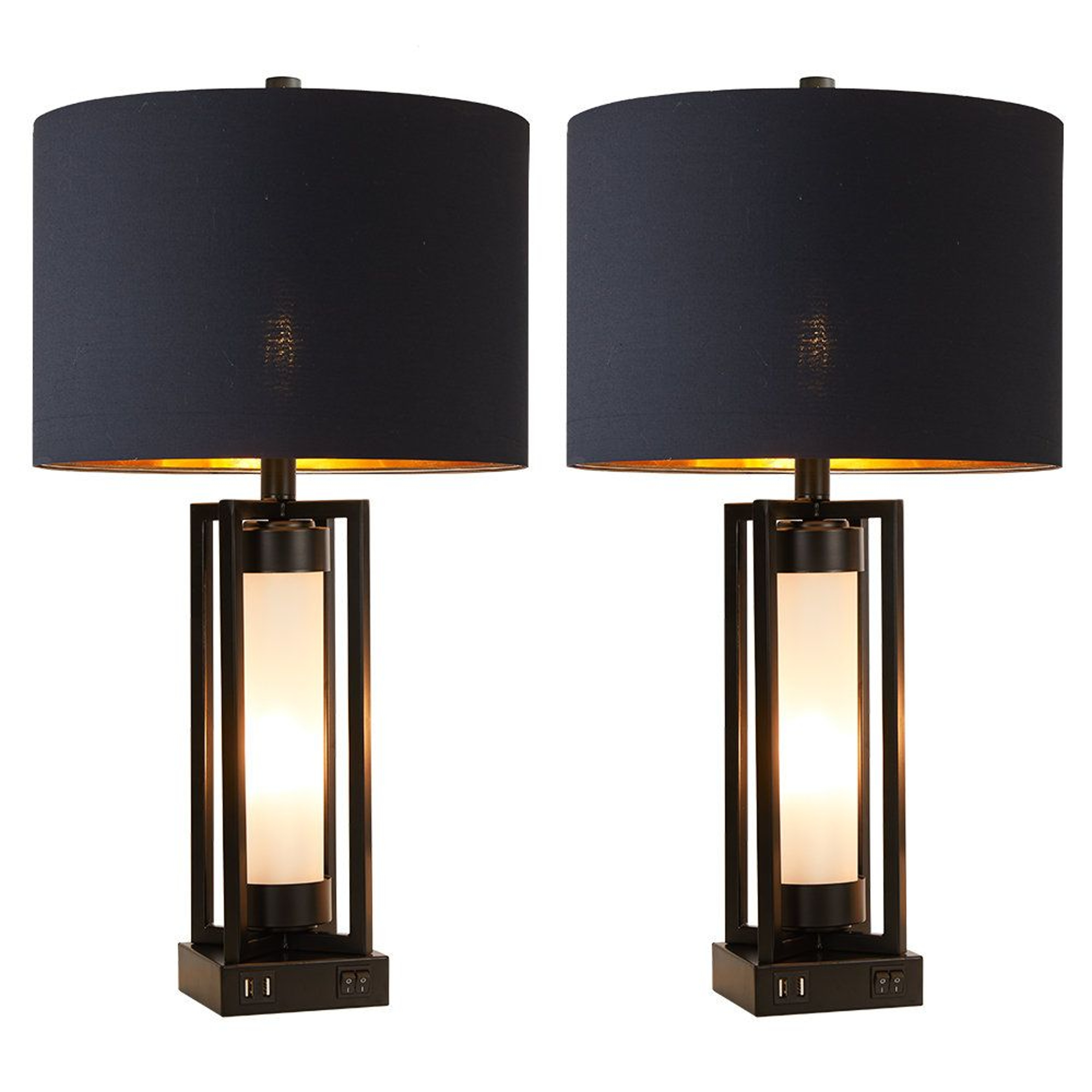 Vintage Farmhouse Table Lamp Set With Night Light And USB Charging 2