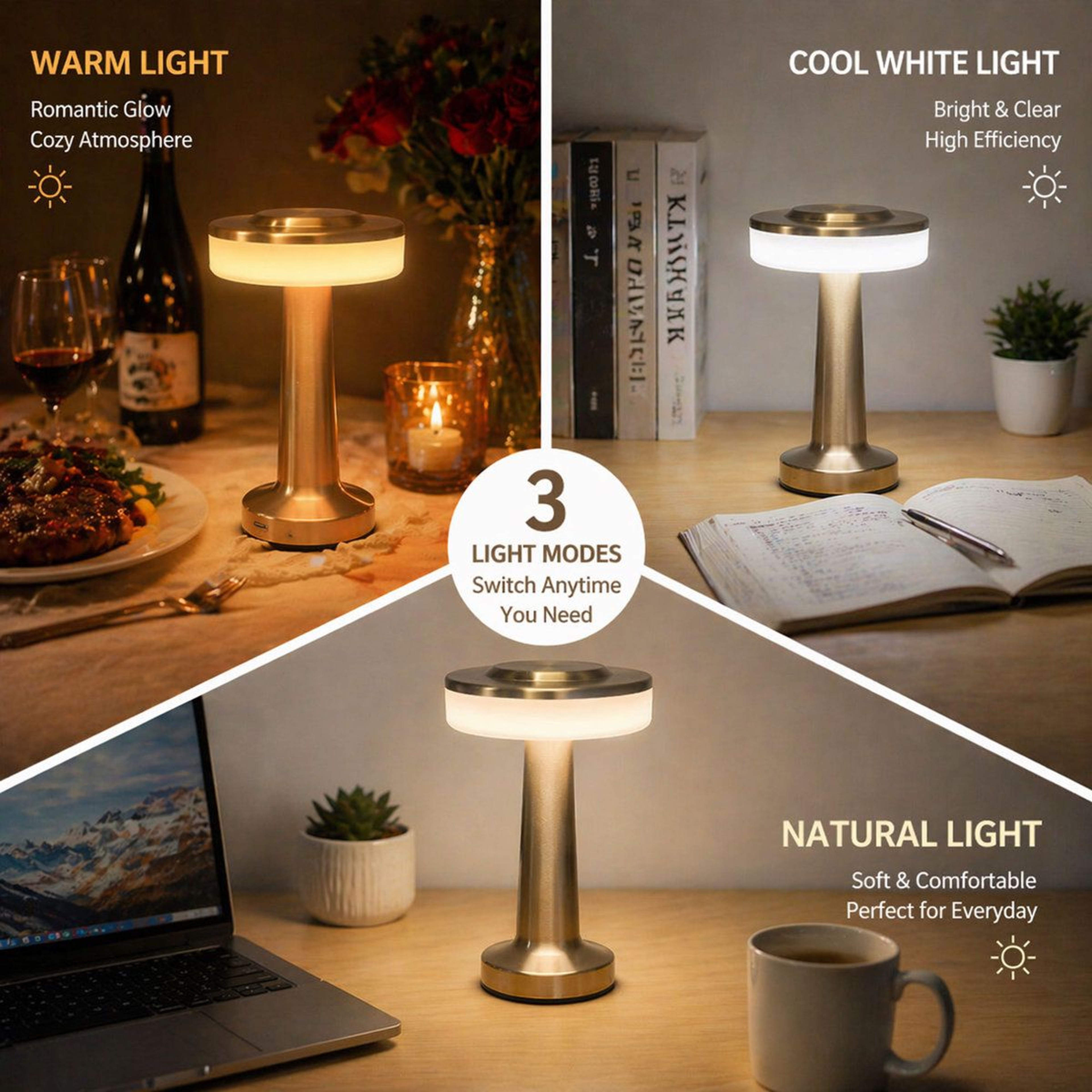 Caidenlee Rechargeable Touch Lamp With 3 Level Dimming 2