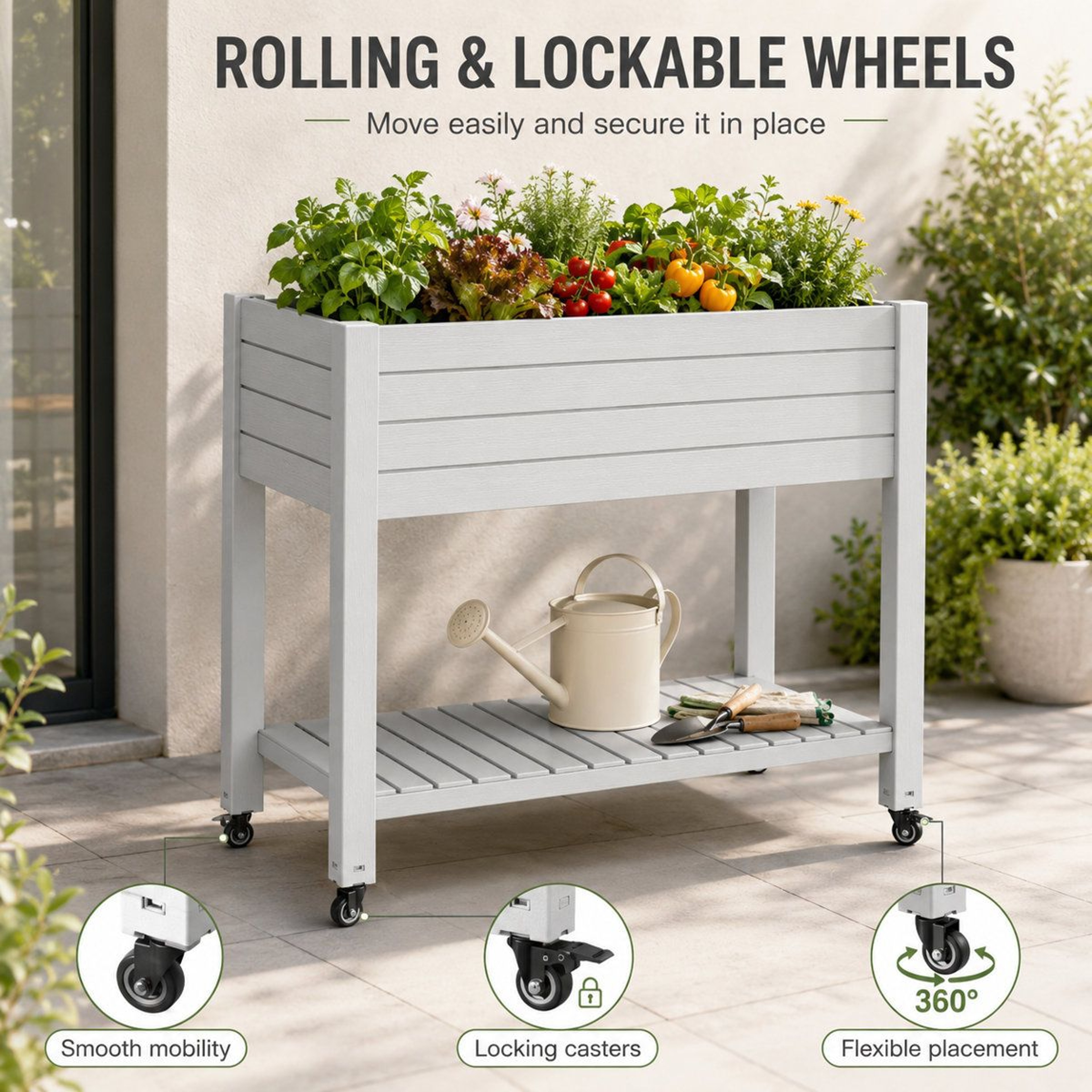 Gramercie 43 Inch Self Watering Elevated Garden Bed With Wheels 6