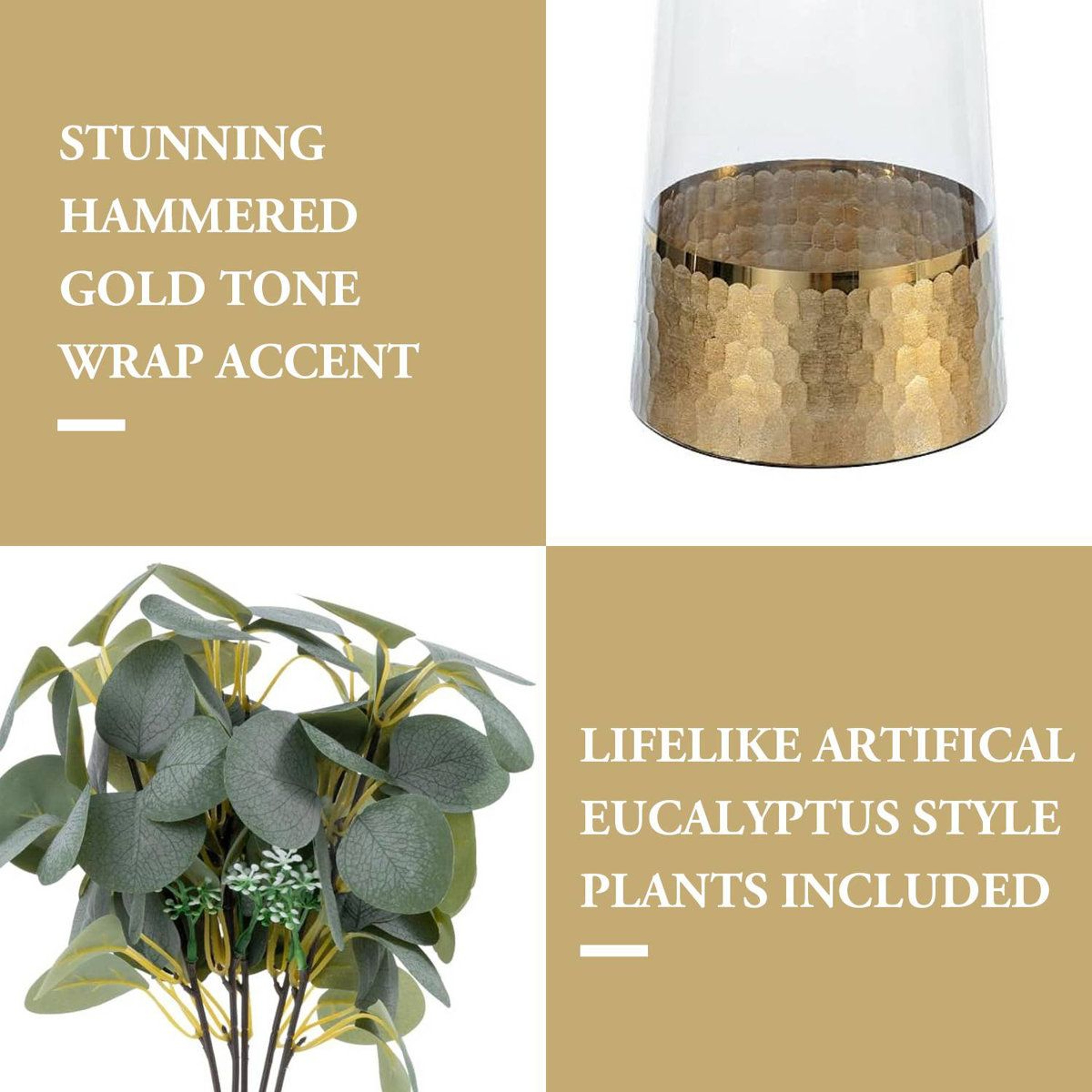 Lifelike Artificial Eucalyptus Plant In Glass Vase With Gold Accent 1