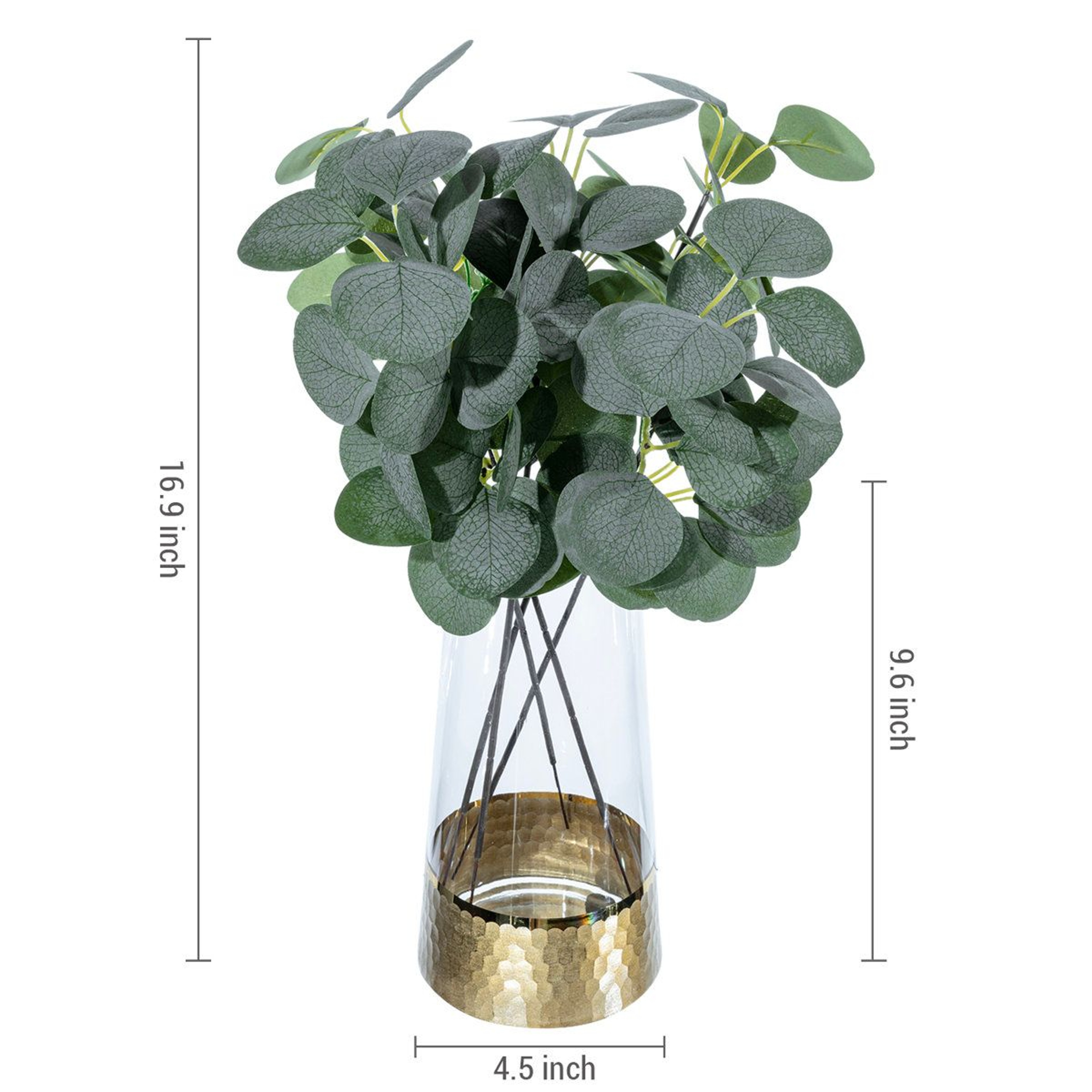 Lifelike Artificial Eucalyptus Plant In Glass Vase With Gold Accent 4