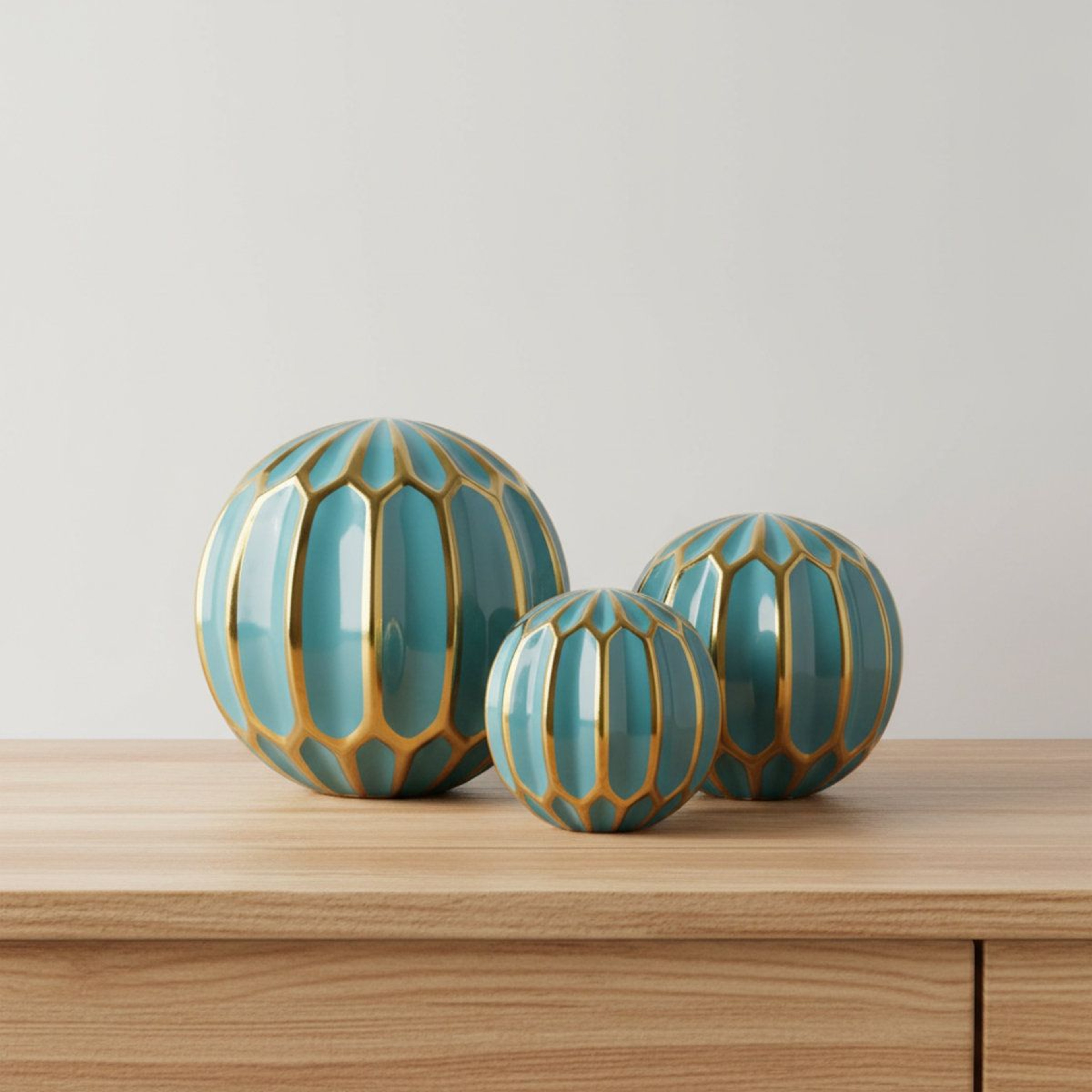 Addington Blue And Gold Ceramic Decorative Orbs Set 1