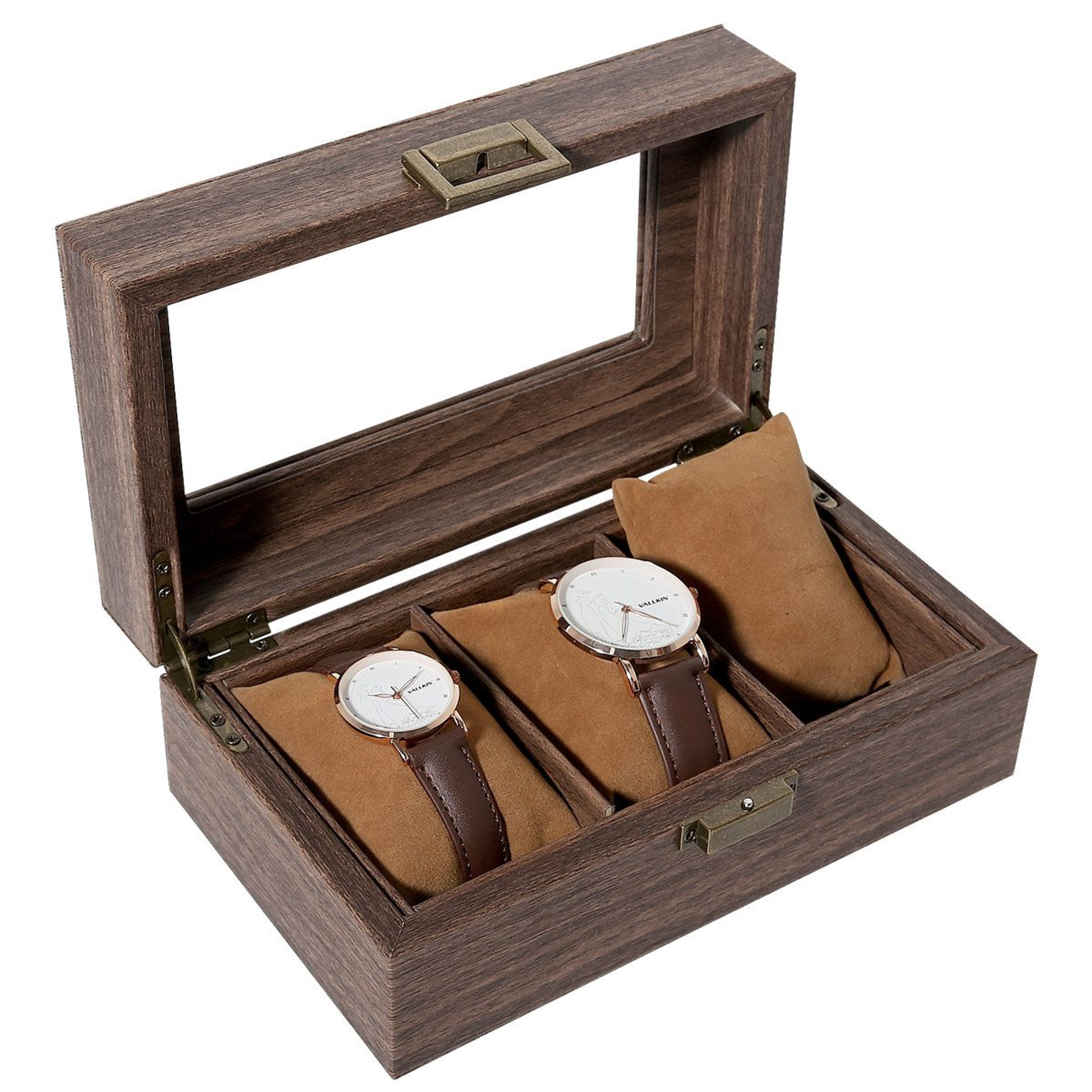Vintage Locking Watch Box Organizer With Glass Display Lid 9