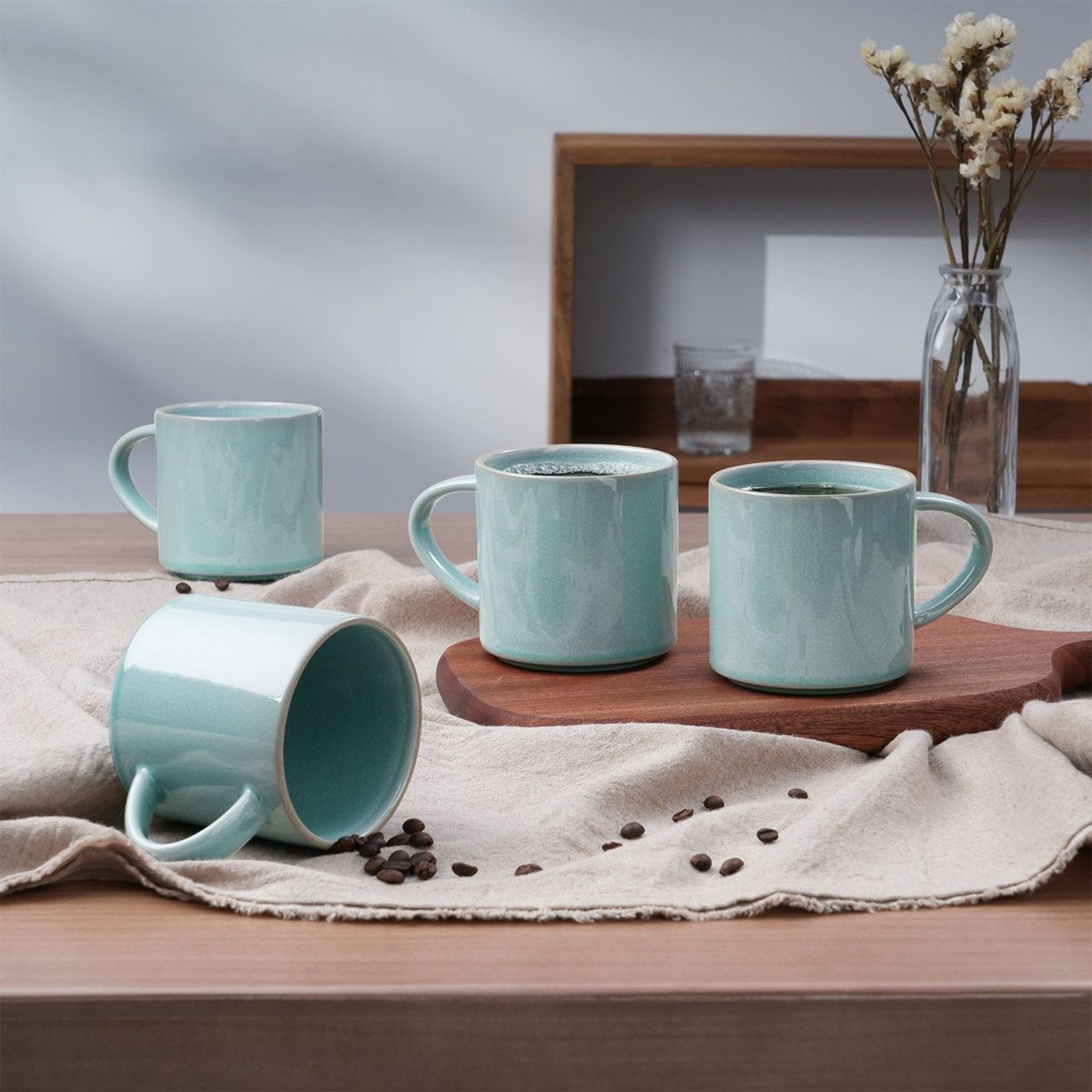 Artisan 14 Oz Stoneware Coffee Mug Set Of 4 With Reactive Glaze 5