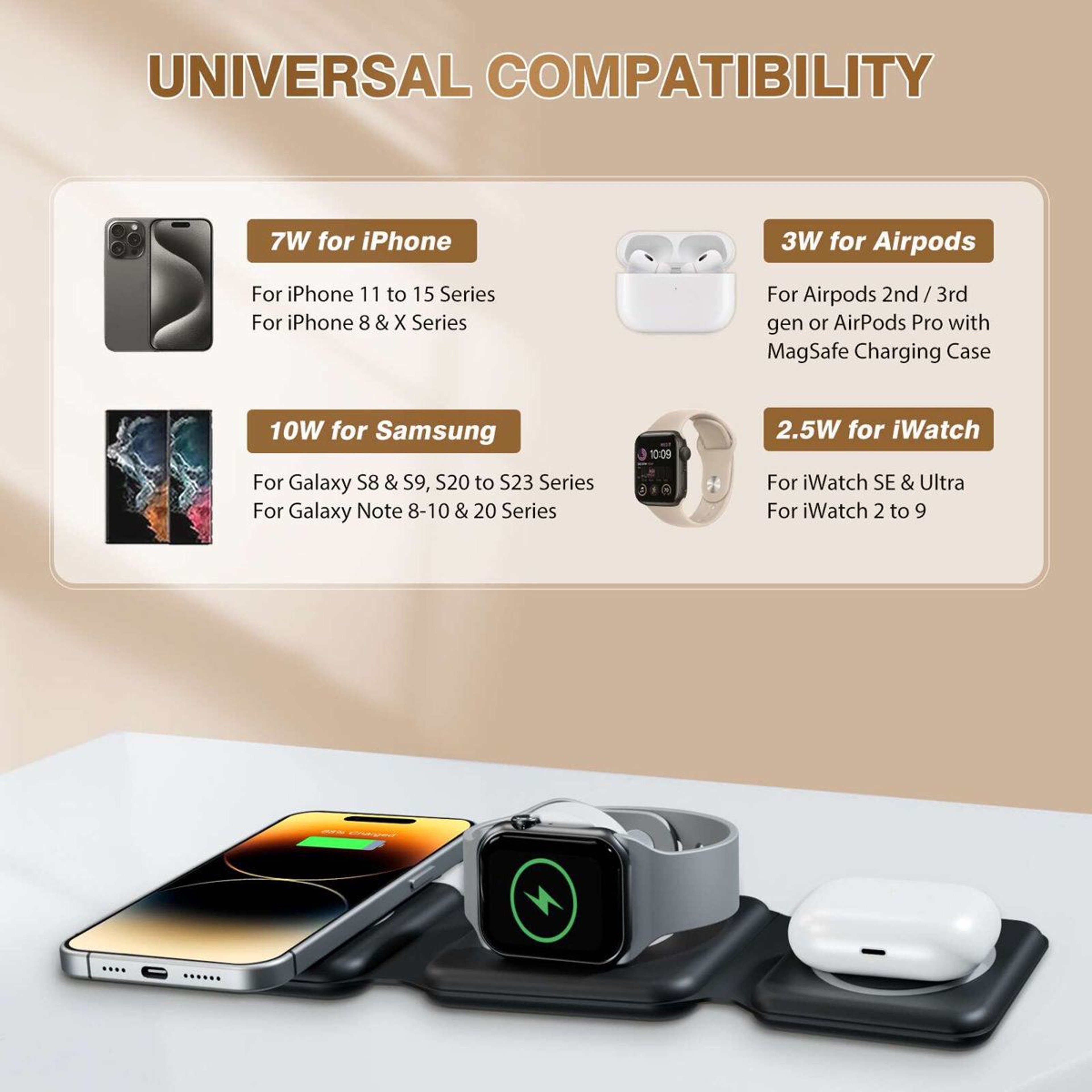 Waloo 3 In 1 Wireless Charger Foldable Charging Station For IPhone Apple Watch And AirPods 1