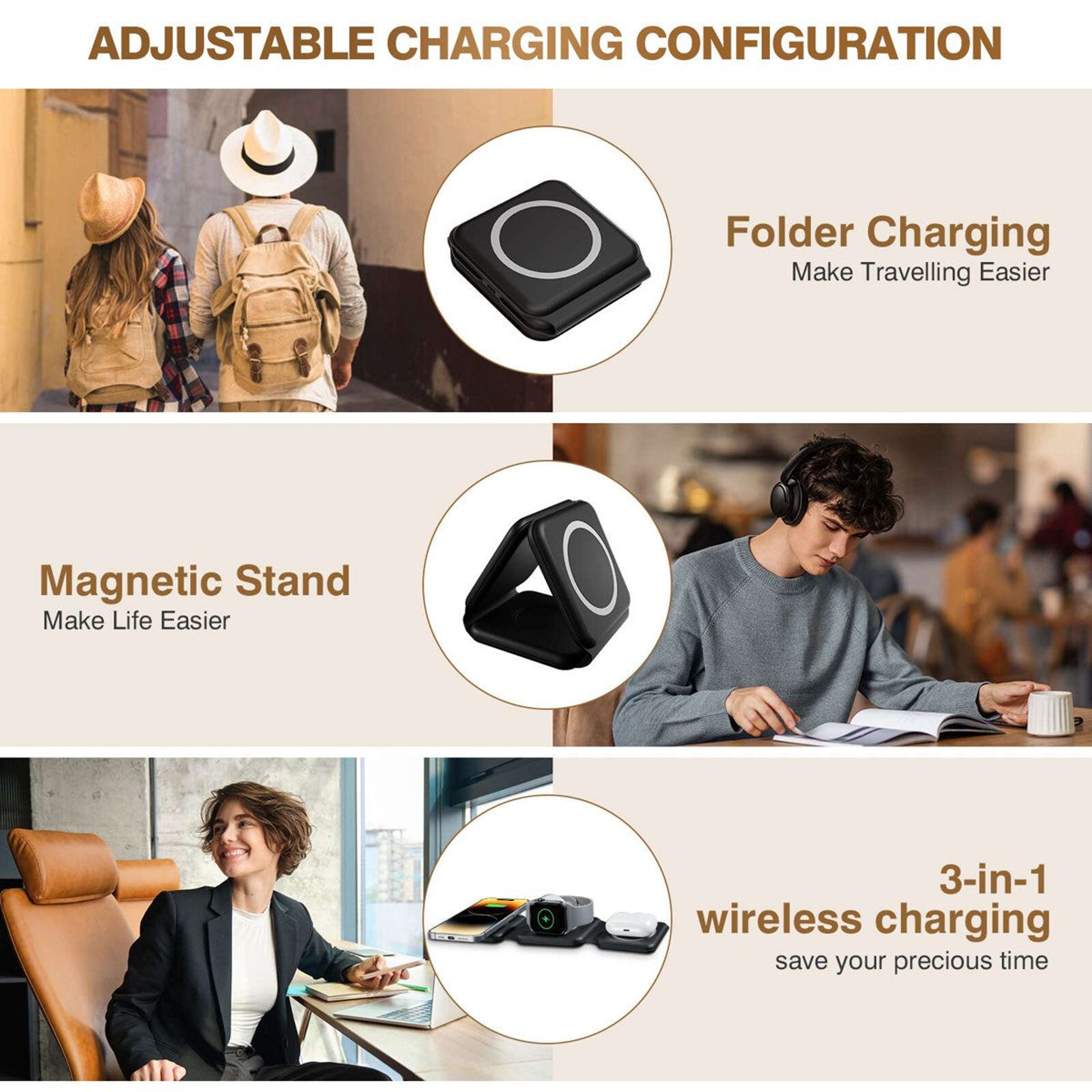 Waloo 3 In 1 Wireless Charger Foldable Charging Station For IPhone Apple Watch And AirPods 6