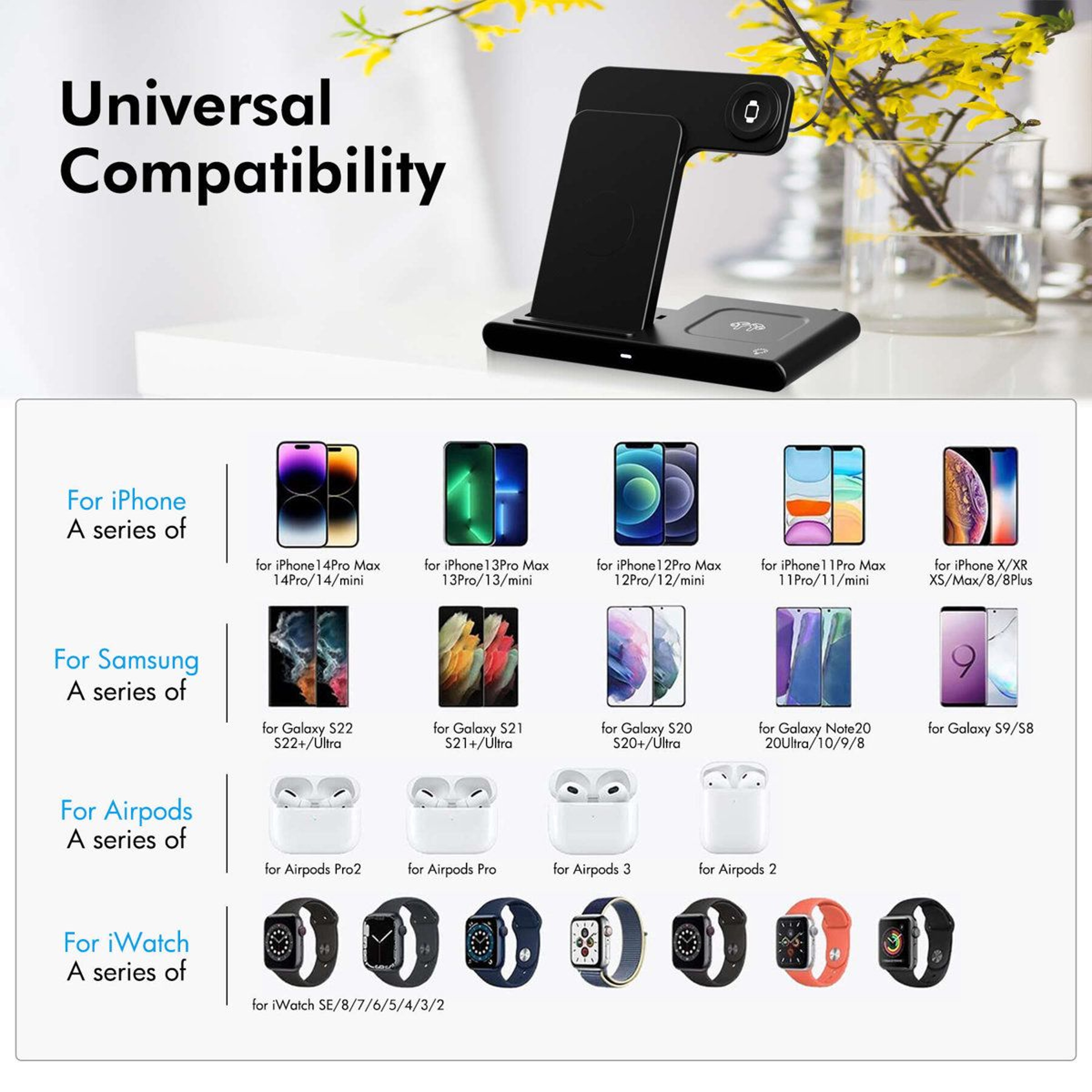 Foldable 3 In 1 Wireless Charger Station For IPhone Apple Watch And AirPods 1