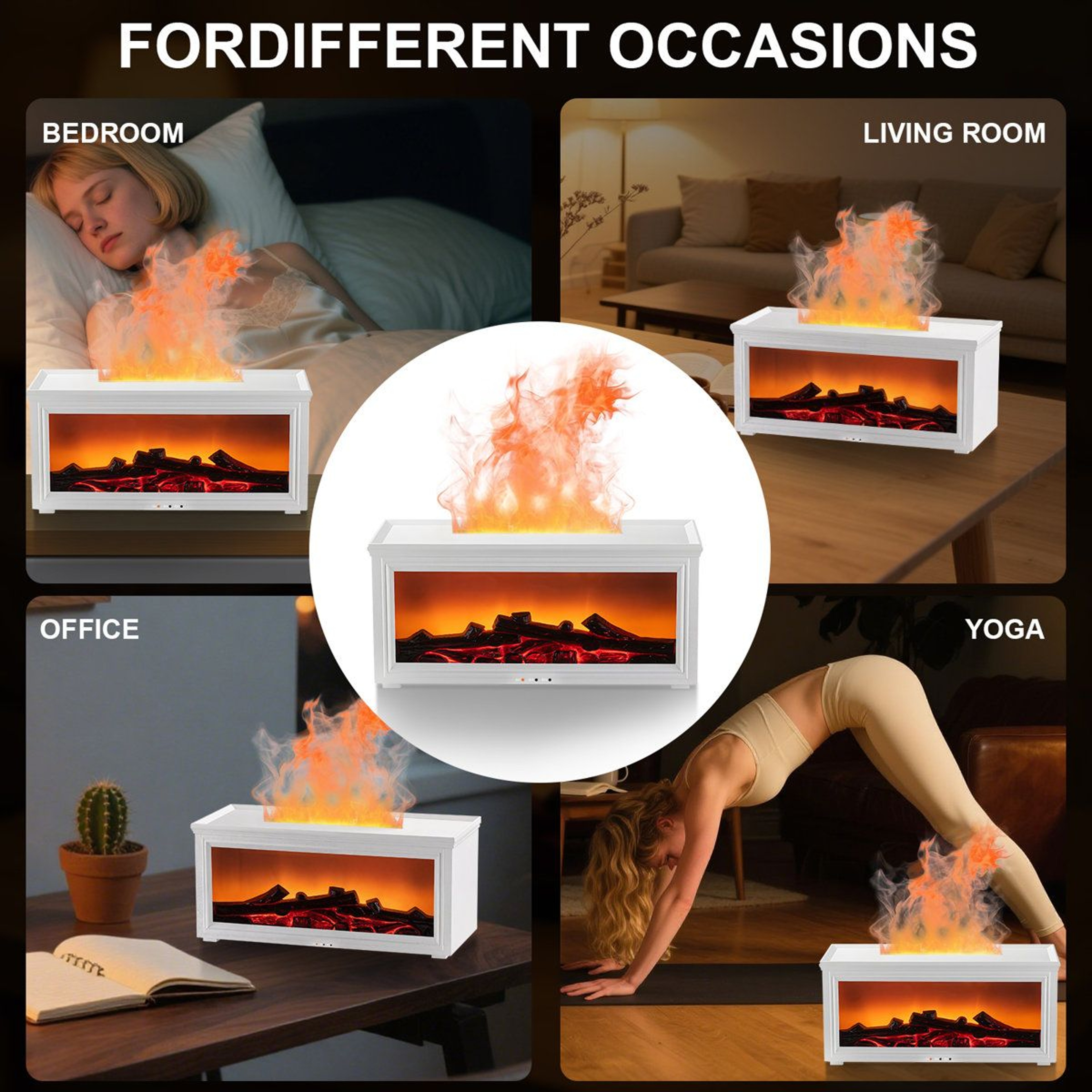 280ml Fireplace Humidifier And Essential Oil Diffuser With 7 Color Light 4
