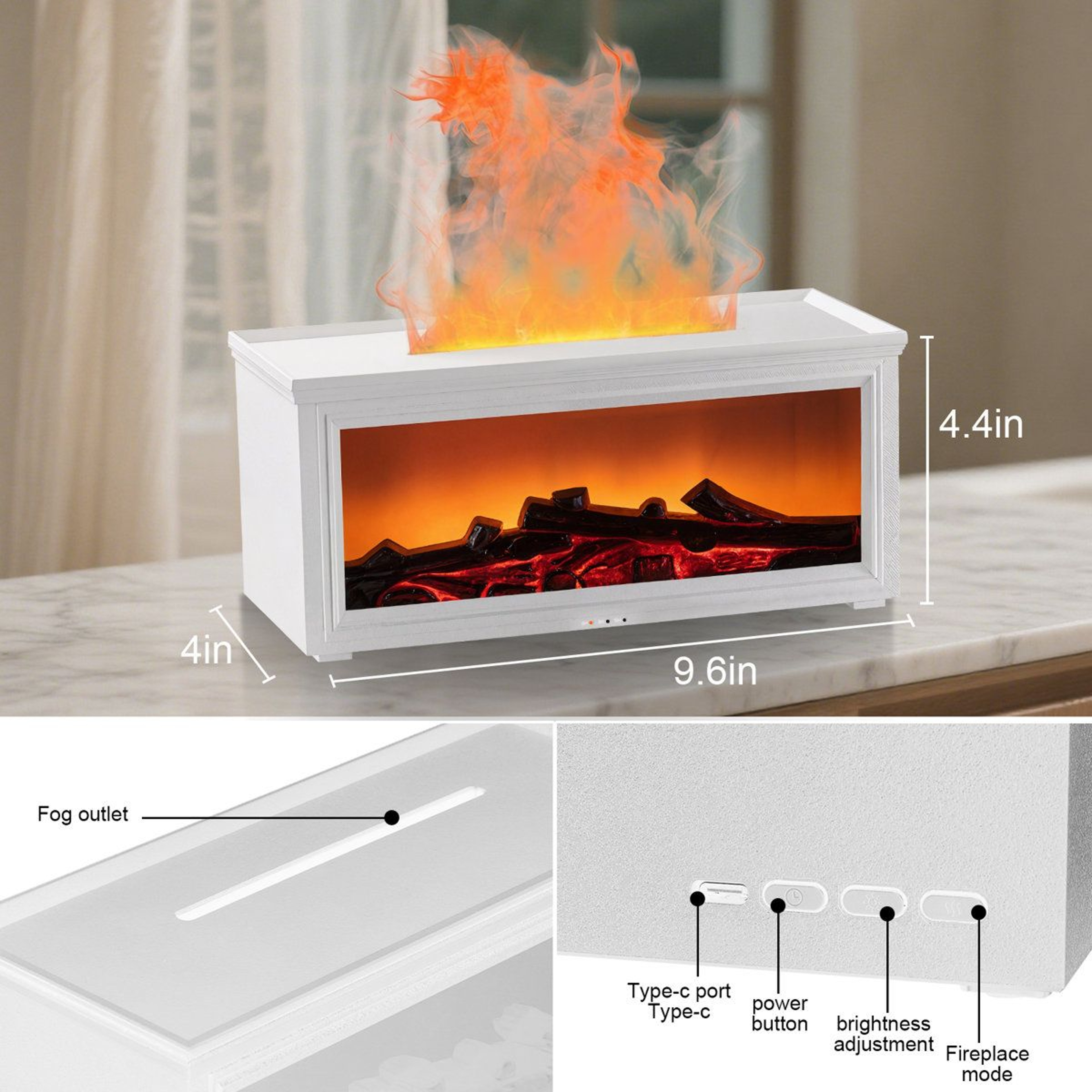 280ml Fireplace Humidifier And Essential Oil Diffuser With 7 Color Light 8