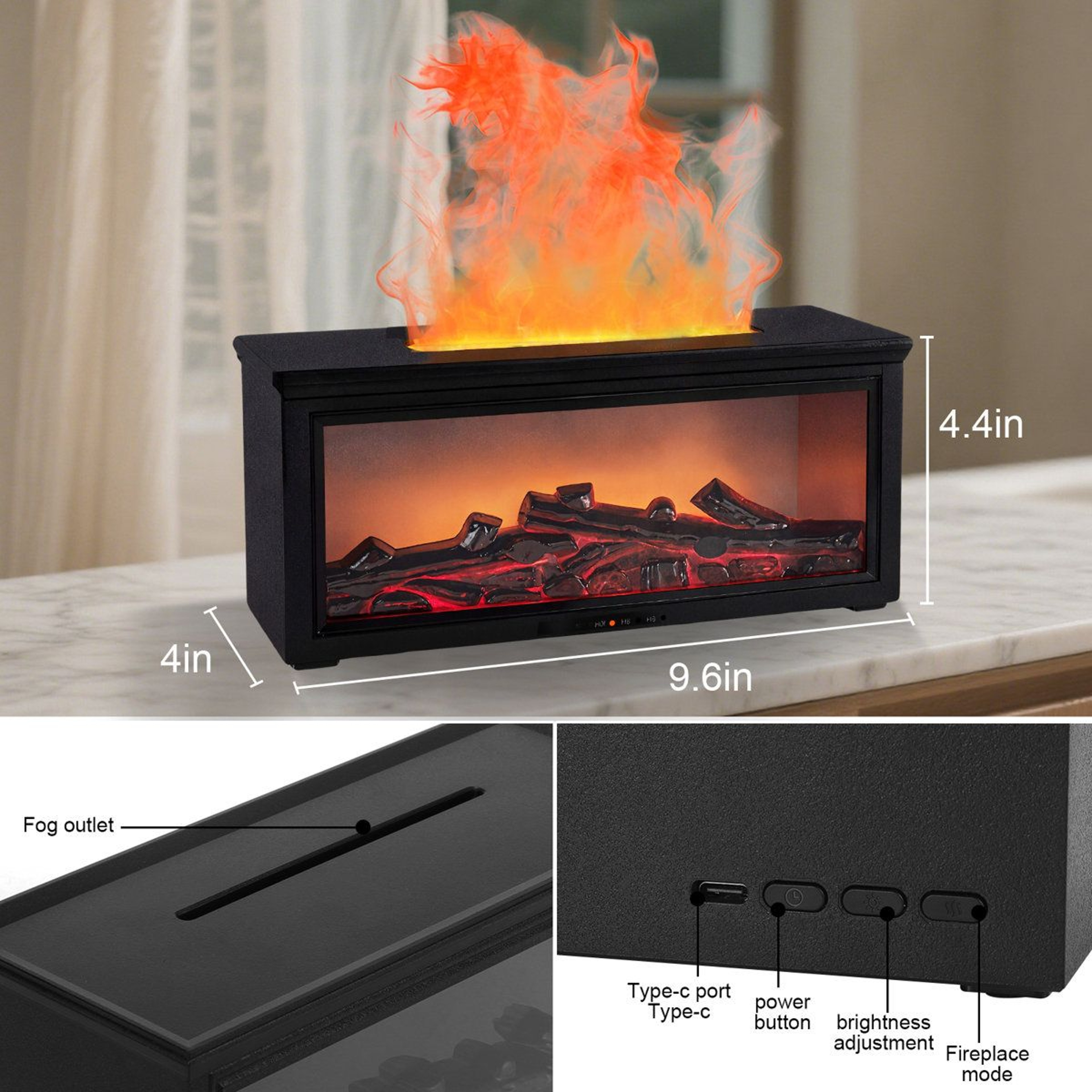 280ml Fireplace Humidifier And Essential Oil Diffuser With 7 Color Light 15