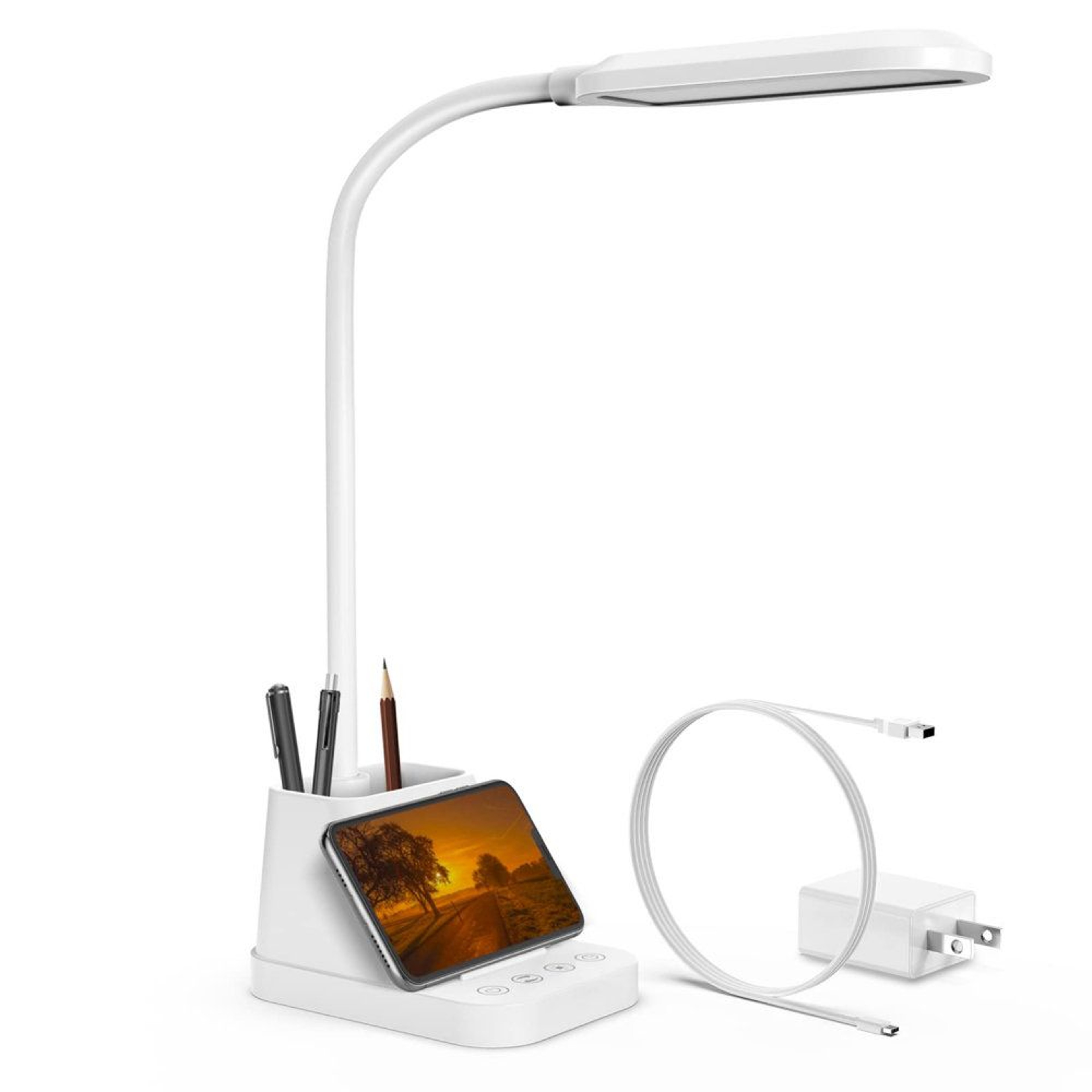 23 Inch LED Desk Lamp With USB Charging Gooseneck Study Light And Organizer 2