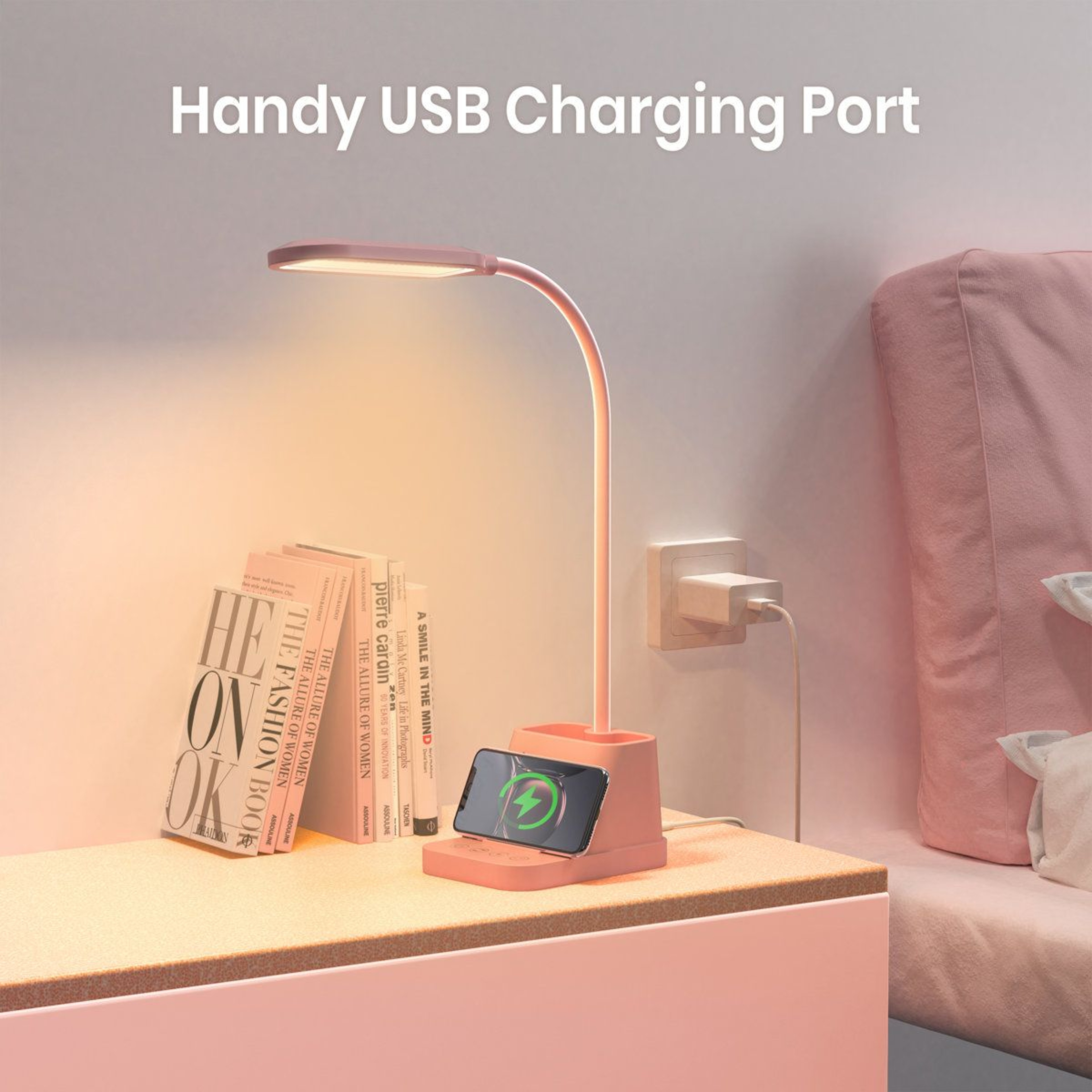 23 Inch LED Desk Lamp With USB Charging Gooseneck Study Light And Organizer 10