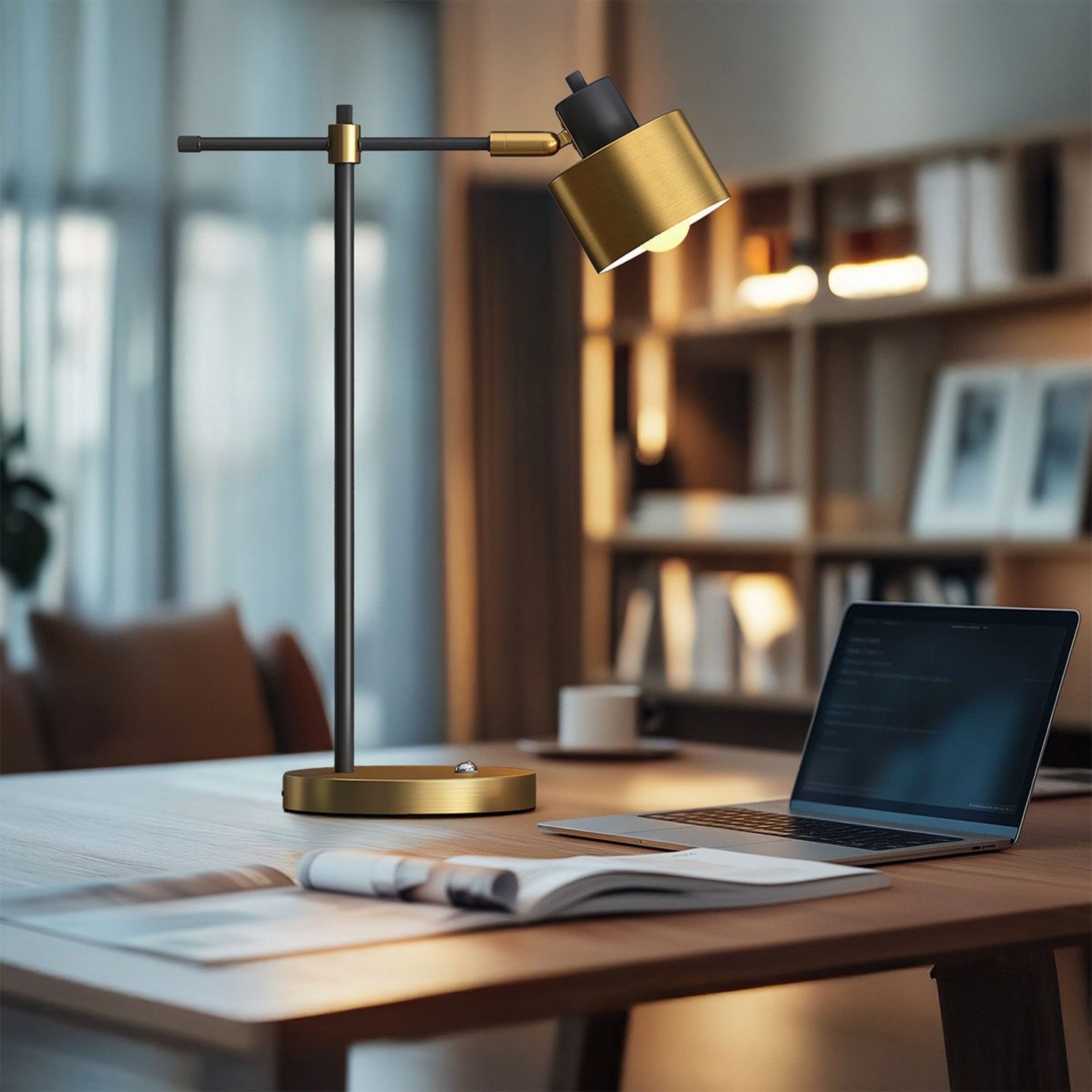 Modern Adjustable Swing Arm Metal Desk Lamp With Outlet 5