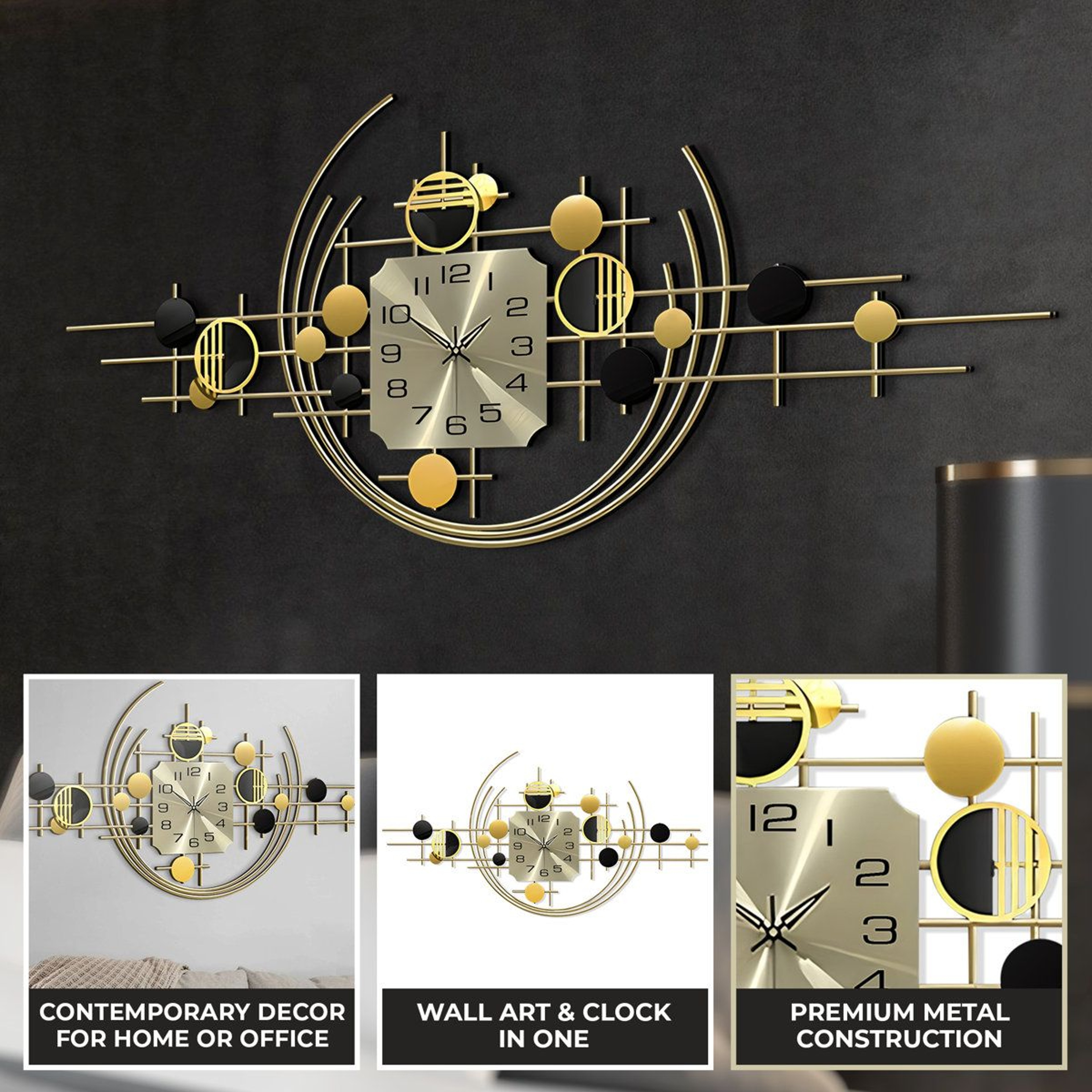 40 Inch Large Wall Clock Gold Metal Silent Modern Wall Decor 1