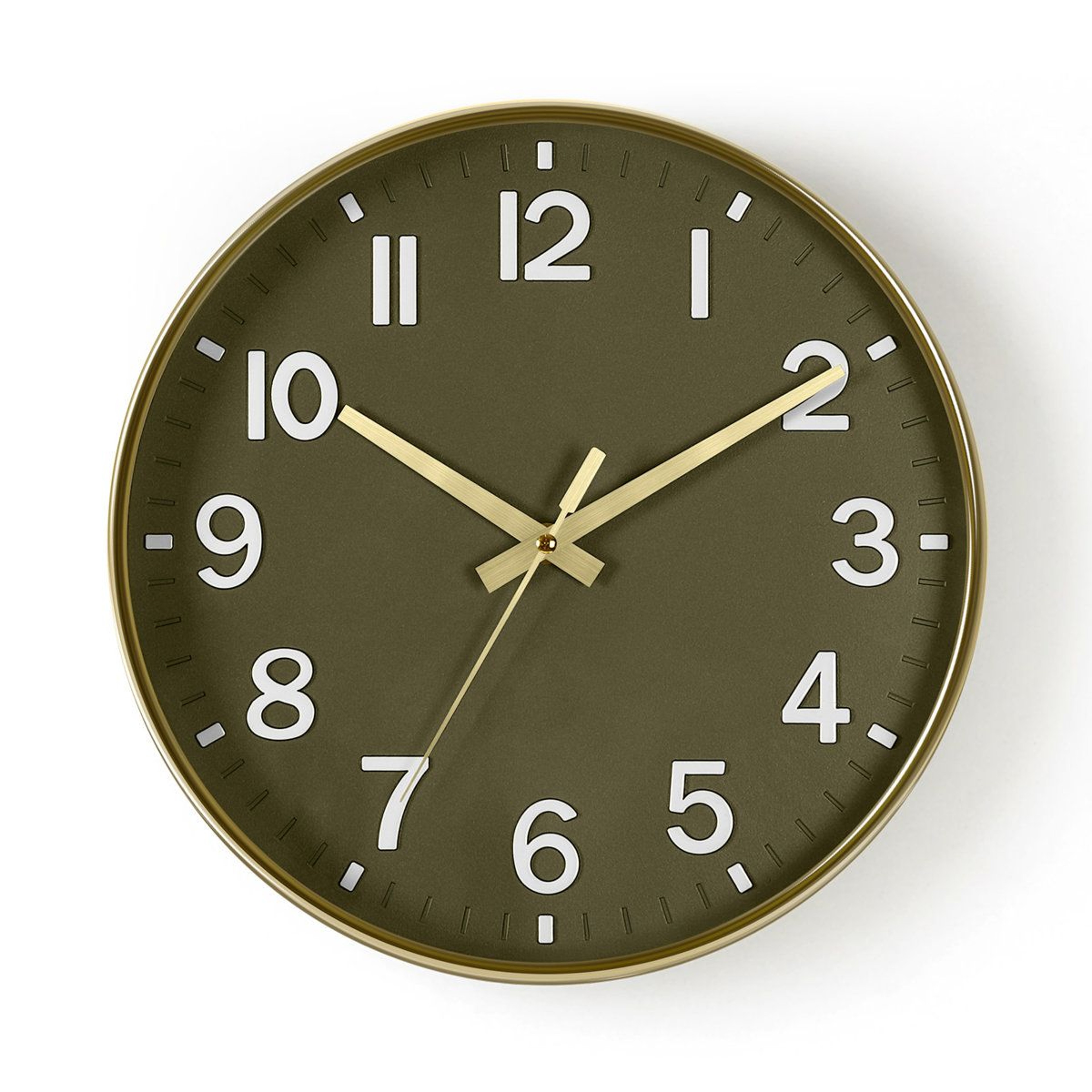 Olive Green 12 Inch Silent Wall Clock With Gold Frame 3