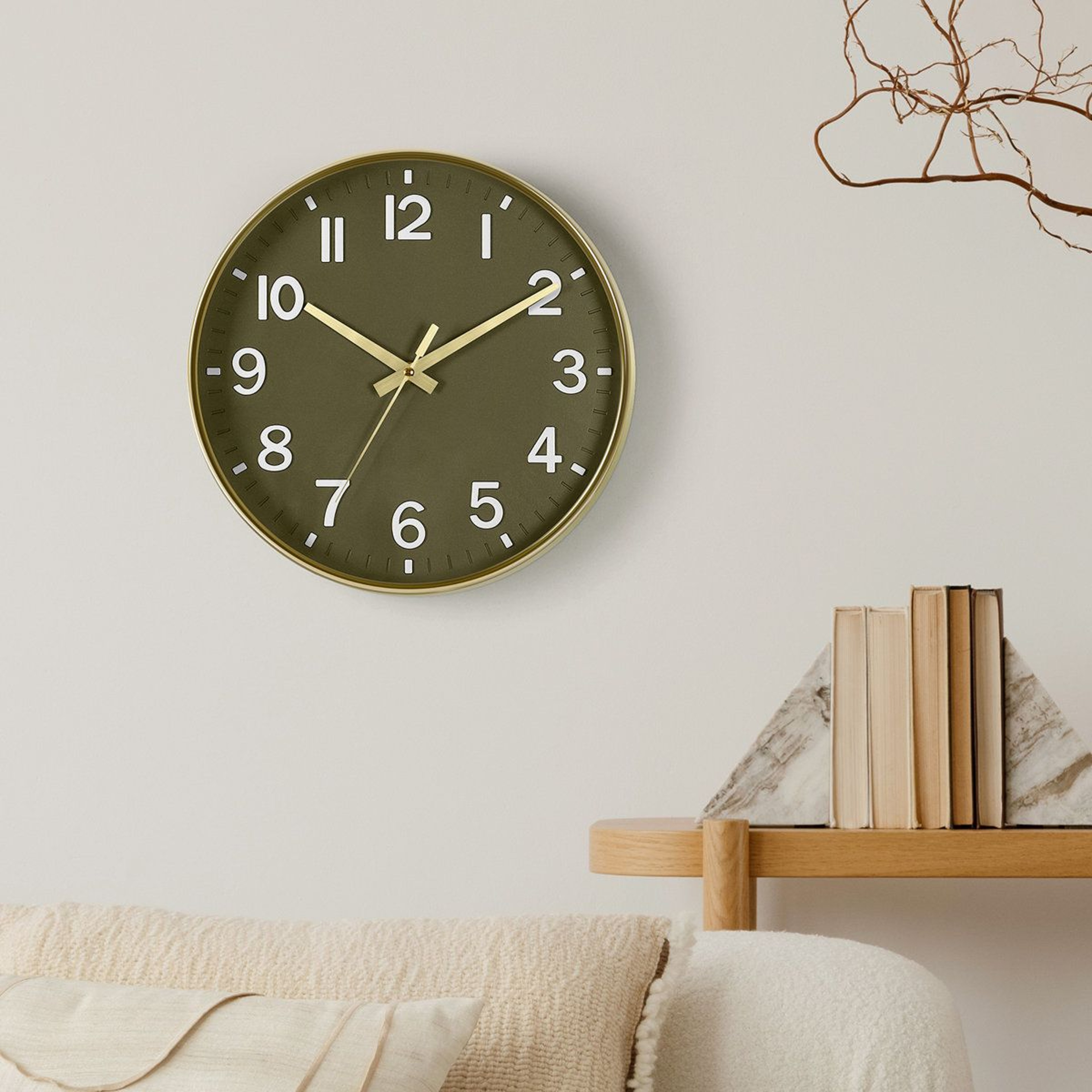 Olive Green 12 Inch Silent Wall Clock With Gold Frame 4