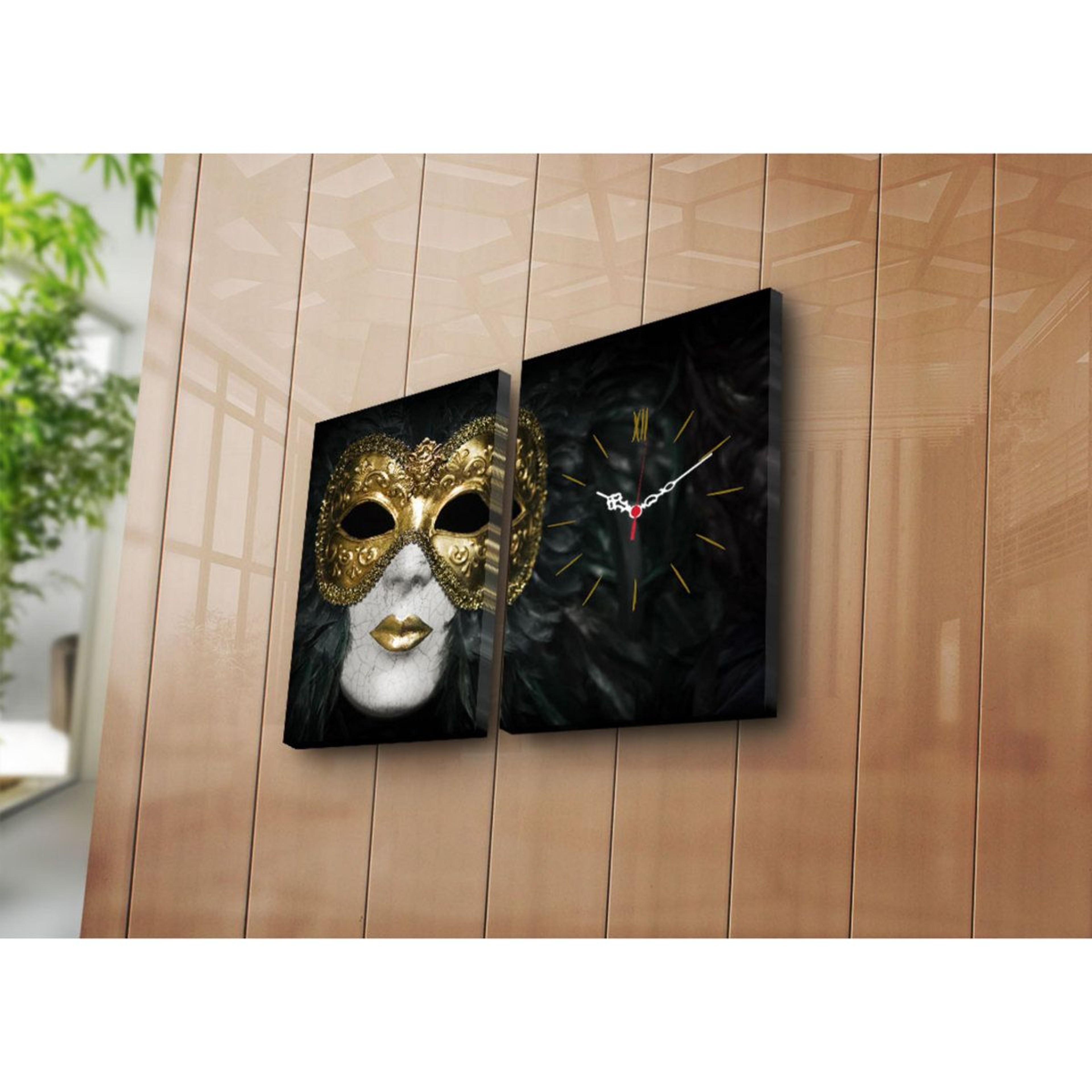 2 Piece Modern Canvas Wall Clock Set With Wooden Frame For Living Room And Office 2