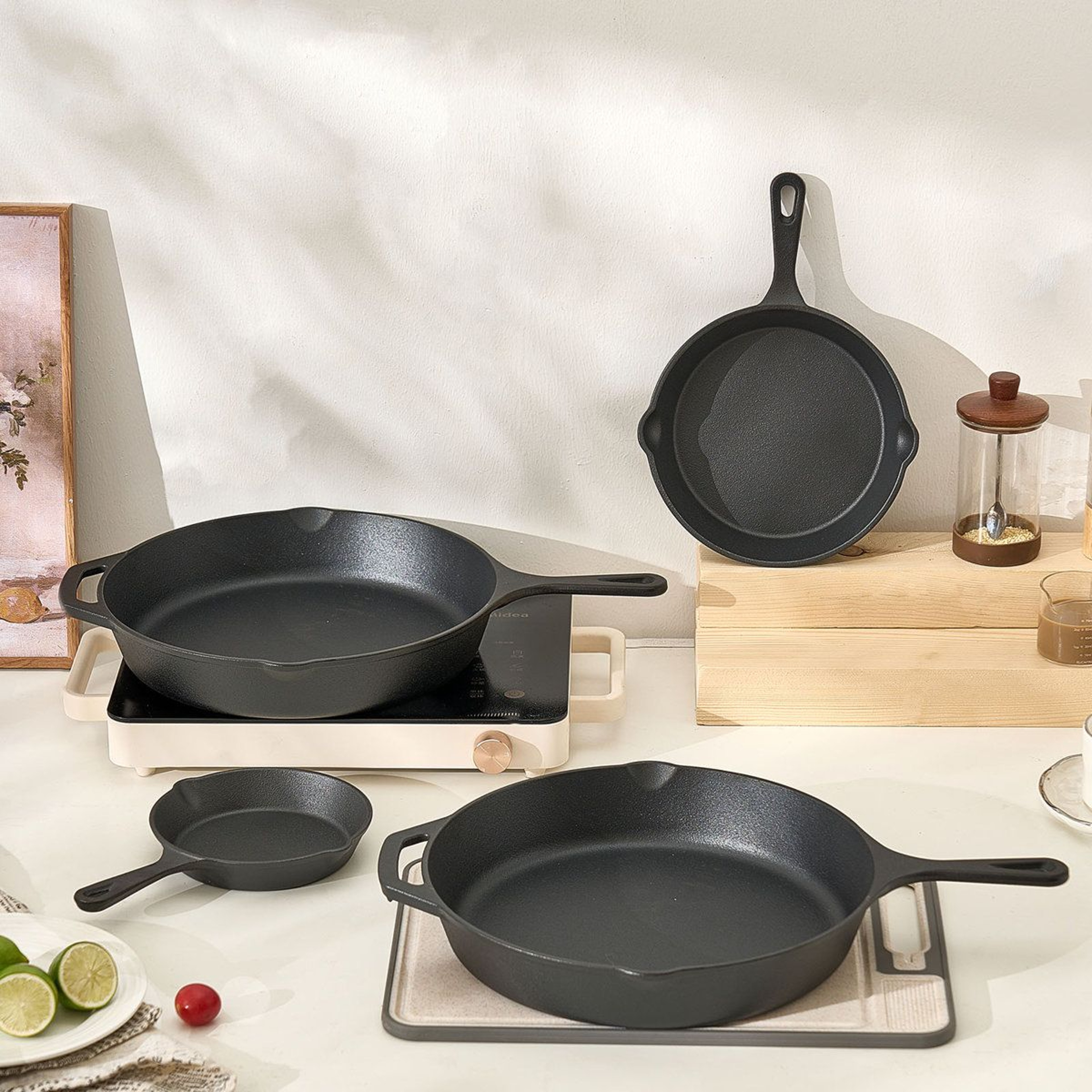 4 Piece Cast Iron Skillet Set 6 8 10 12 Inch Pre Seasoned Induction Cookware 4