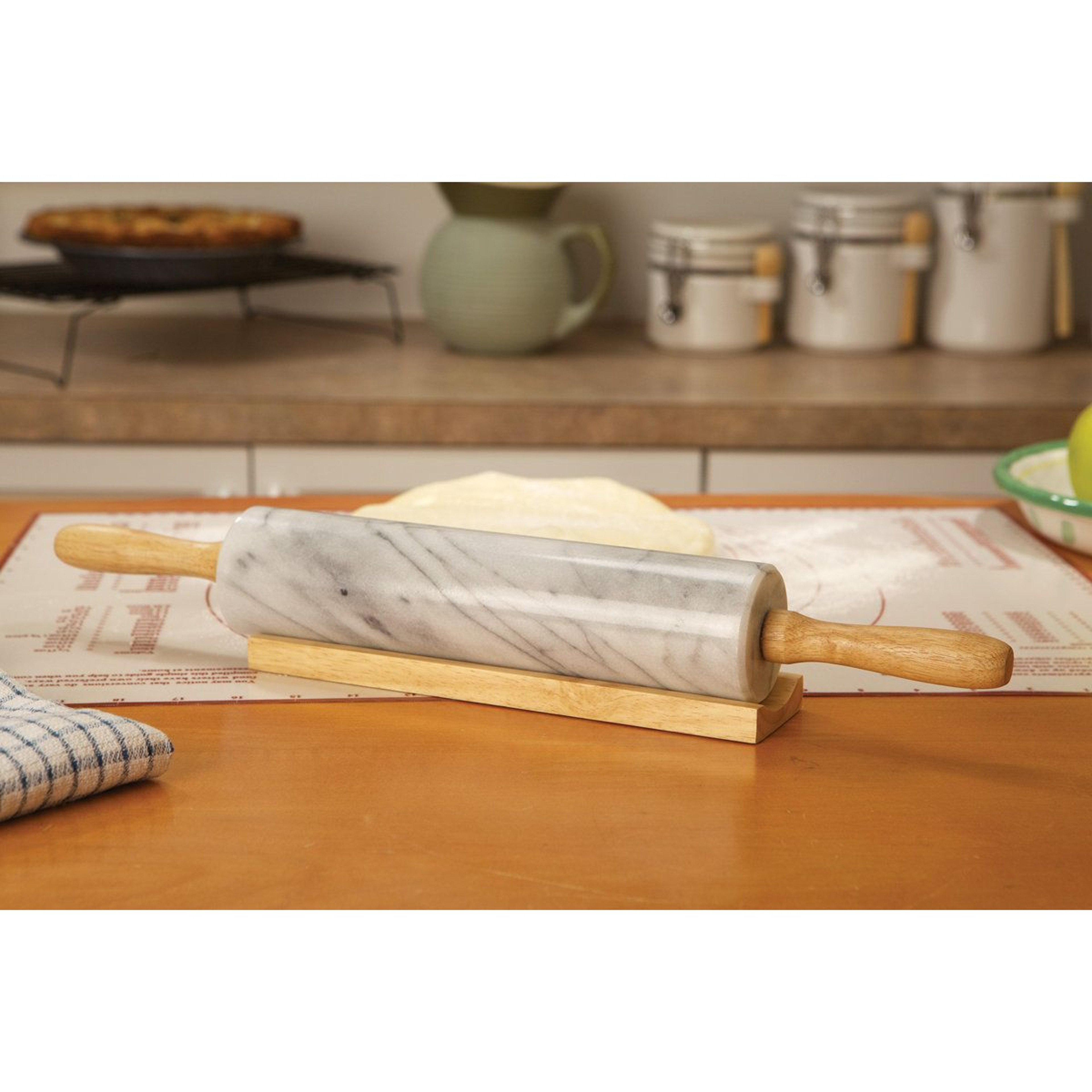 Fox Run 10 Inch Marble Rolling Pin With Wooden Handles And Stand 4