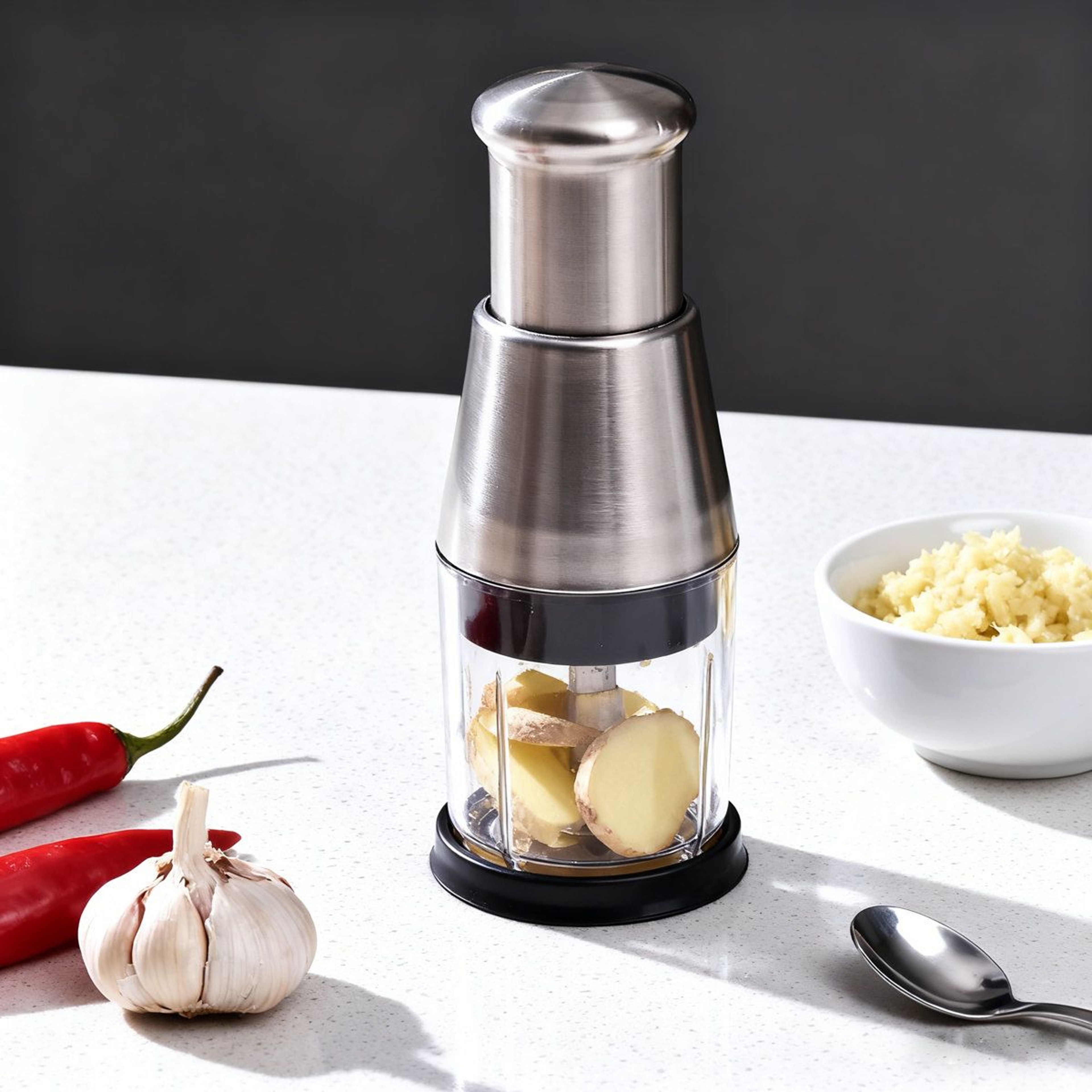Stainless Steel Manual Food Chopper And Garlic Press For Fast Vegetable Prep 5