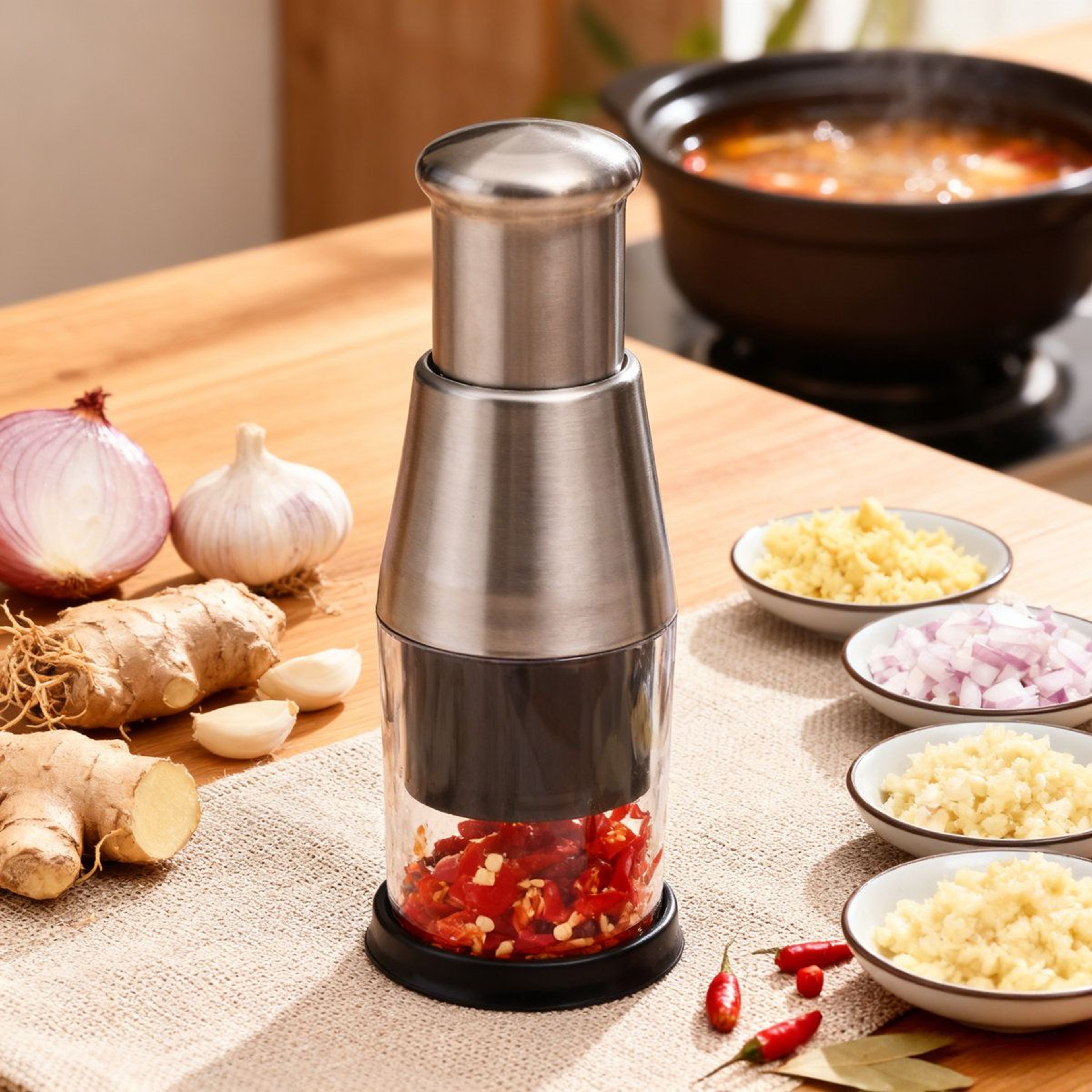 Stainless Steel Manual Food Chopper And Garlic Press For Fast Vegetable Prep 8