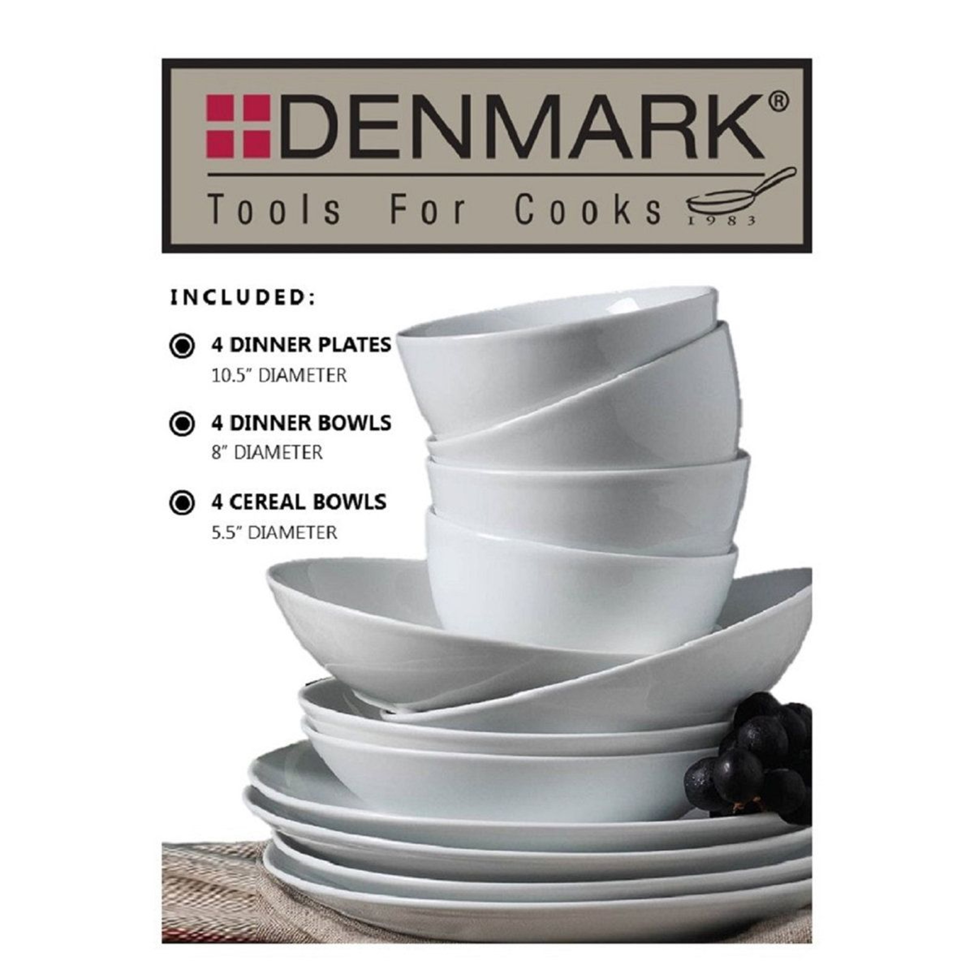 Denmark 12 Piece Porcelain Dinnerware Set For 4 With Stackable Plates And Bowls 3