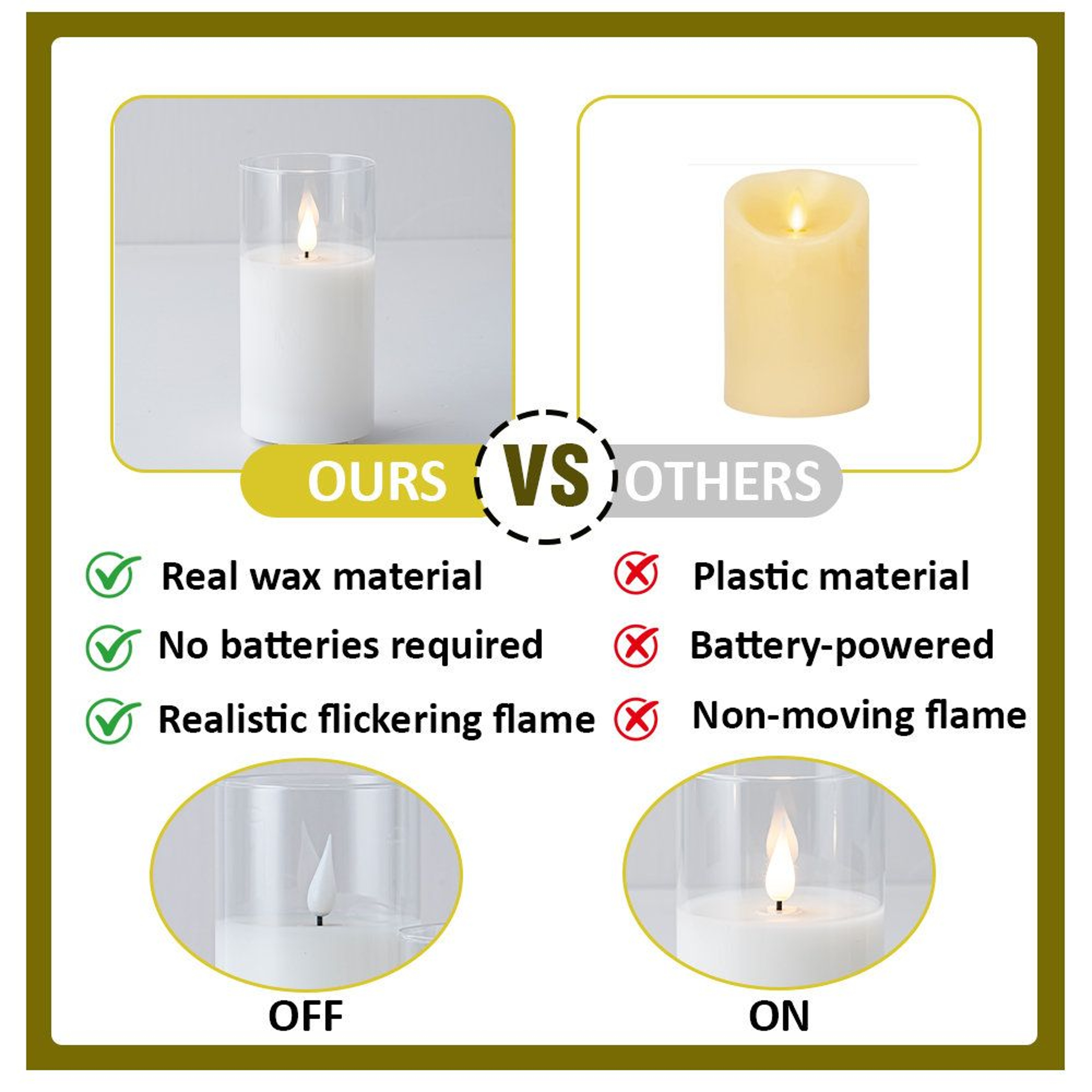 Set Of 3 Rechargeable Flameless Candles With Real Wax Glass Pillars Remote And Timer 3