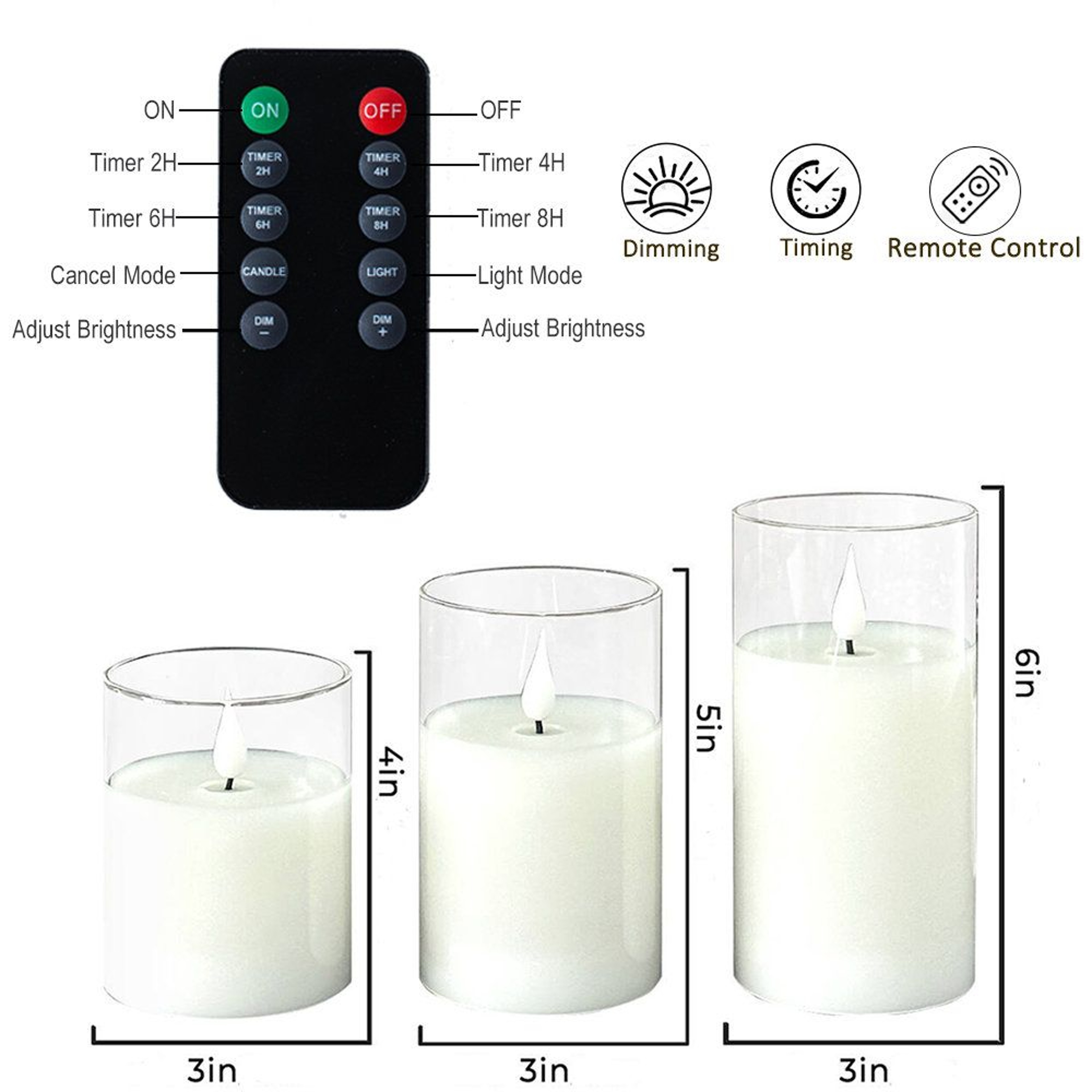 Set Of 3 Rechargeable Flameless Candles With Real Wax Glass Pillars Remote And Timer 4